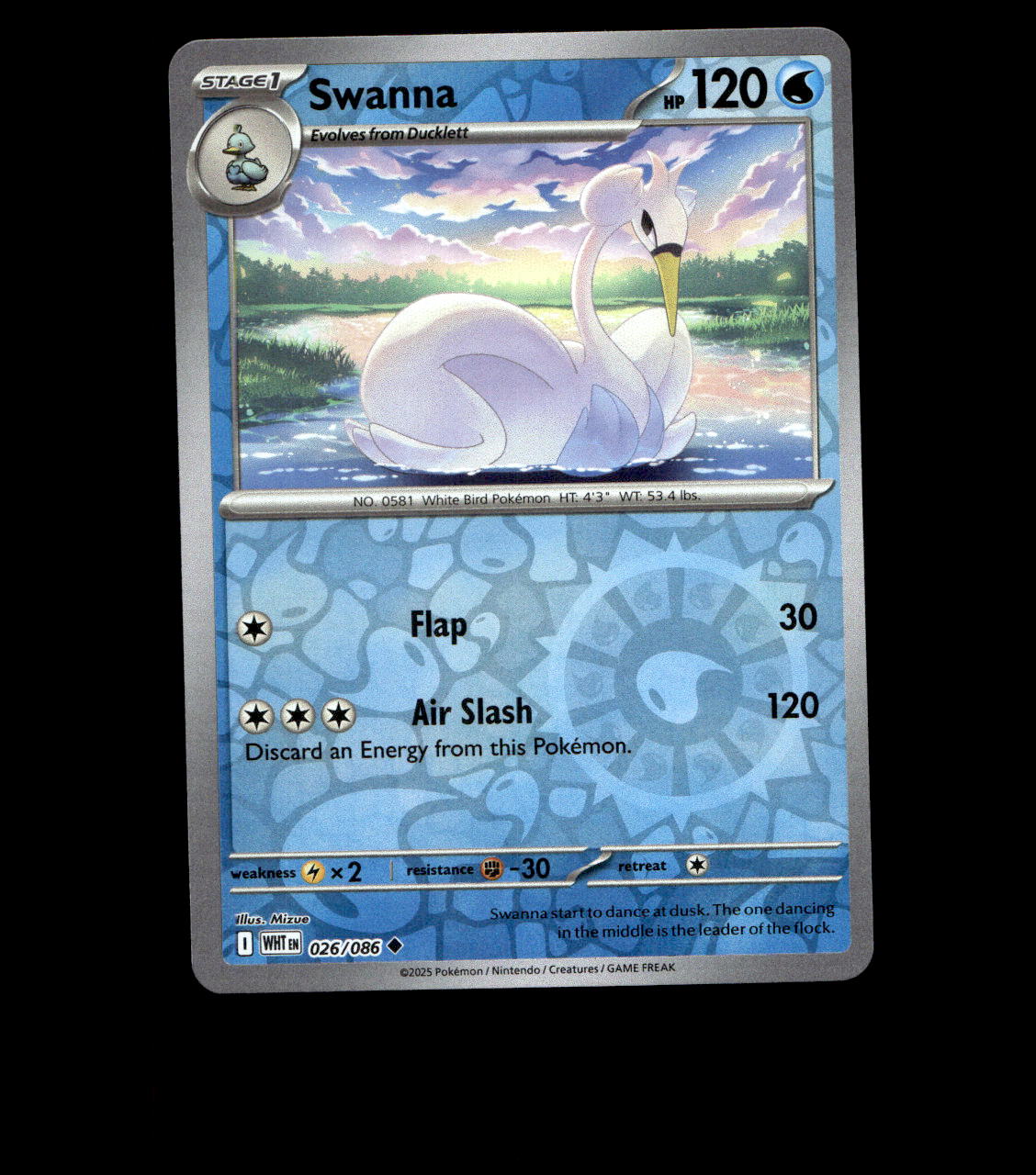 Swanna – 026/086 – White Flare – Reverse Holo – Near Mint