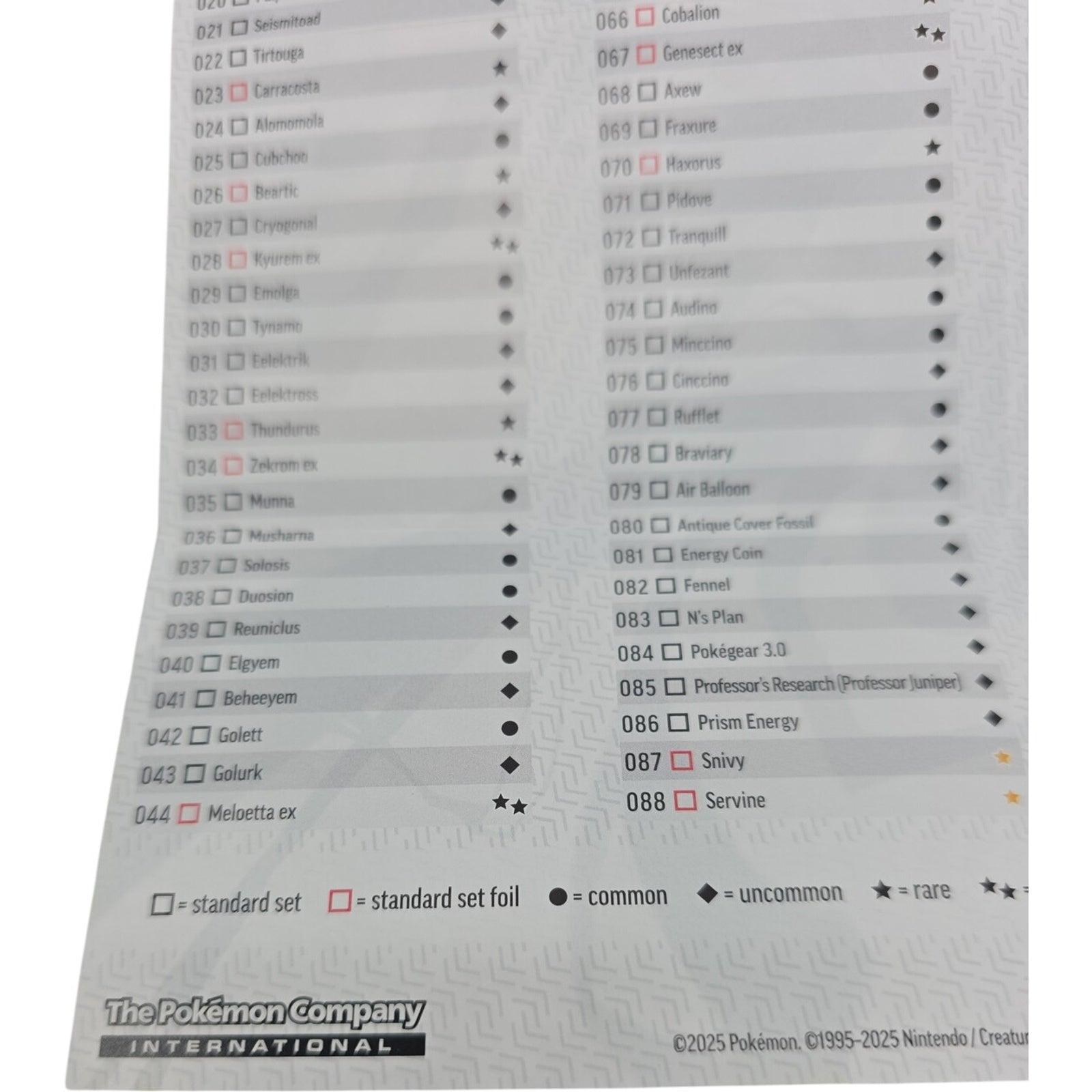 Pokemon TCG Scarlet & Violet Black Bolt Card List Mini Poster Checklist Guide