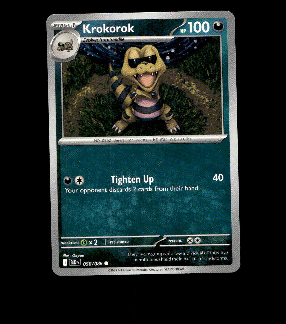 Krokorok – 058/086 – Black Bolt – Normal – Near Mint