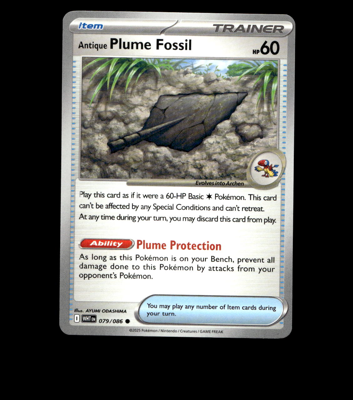 Antique Plume Fossil – 079/086 – White Flare – Normal – Near Mint