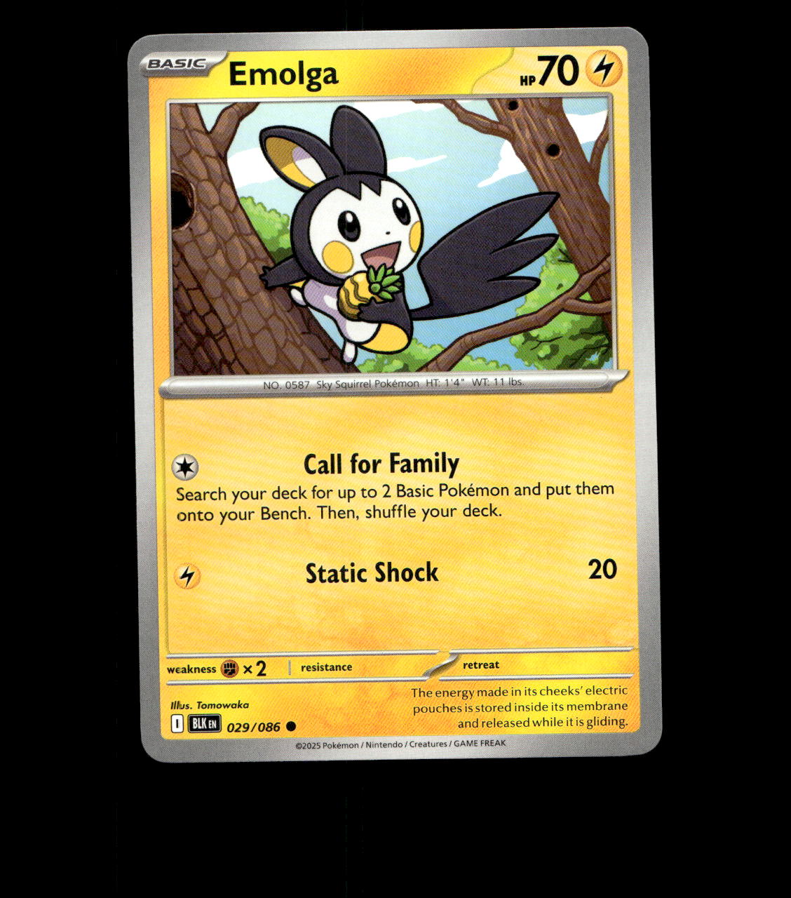 Emolga - 029/086 - Black Bolt - Near Mint Pokemon Card TCG