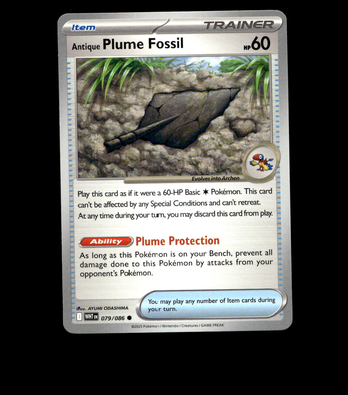 Antique Plume Fossil - 079/086 - White Flare - Near Mint Pokemon Card TCG