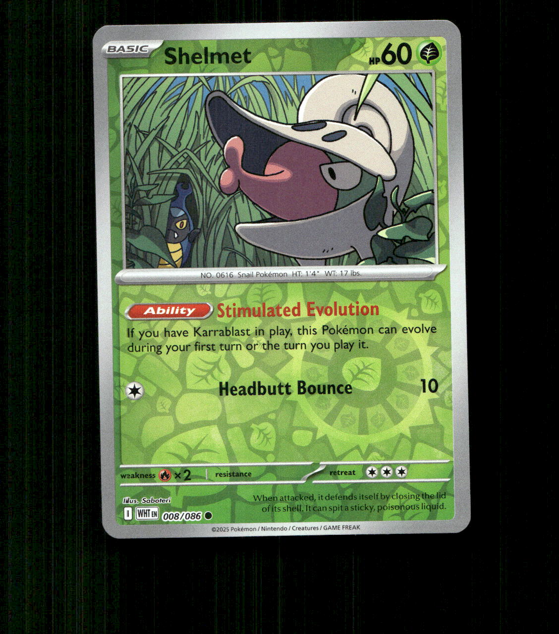 Shelmet - 008/086 - White Flare - Reverse Holo Near Mint Pokemon Card TCG