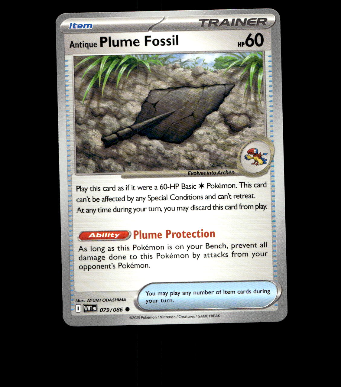 Antique Plume Fossil - 079/086 - White Flare - Near Mint Pokemon Card TCG