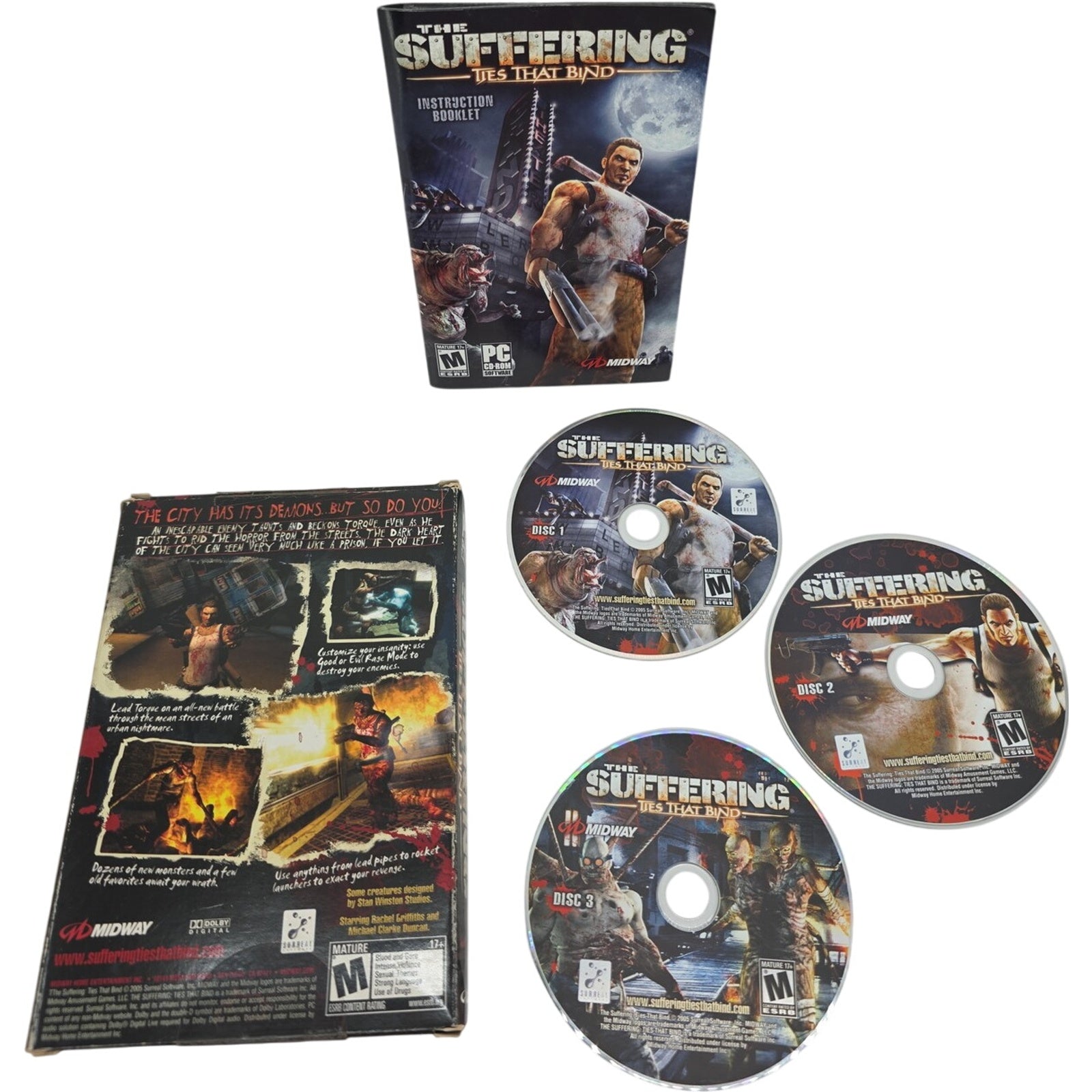 The Suffering Ties That Bind PC 2005 Midway Games Complete 3-Disc Set Tested