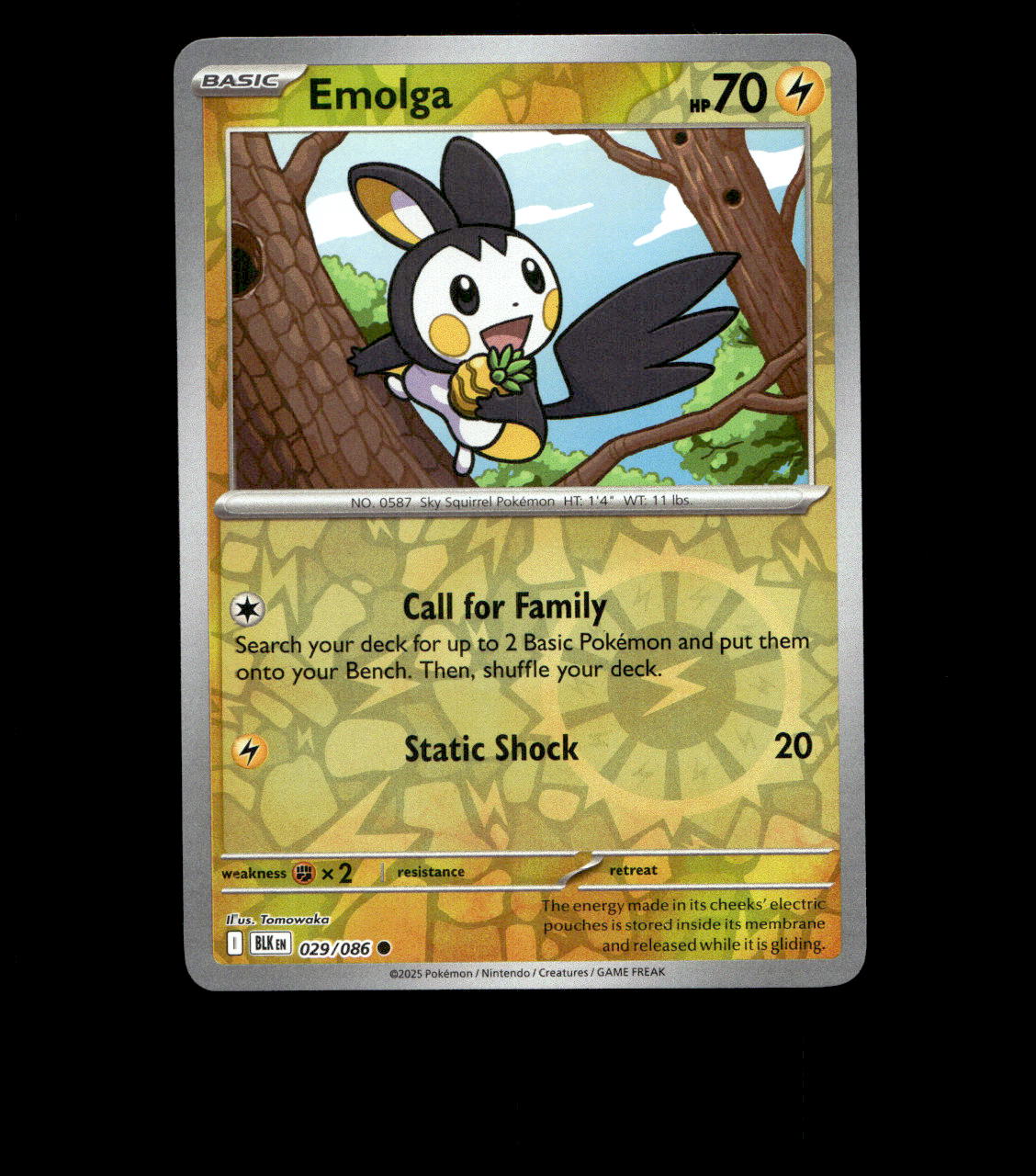Emolga - 029/086 - Black Bolt - Reverse Holo Near Mint