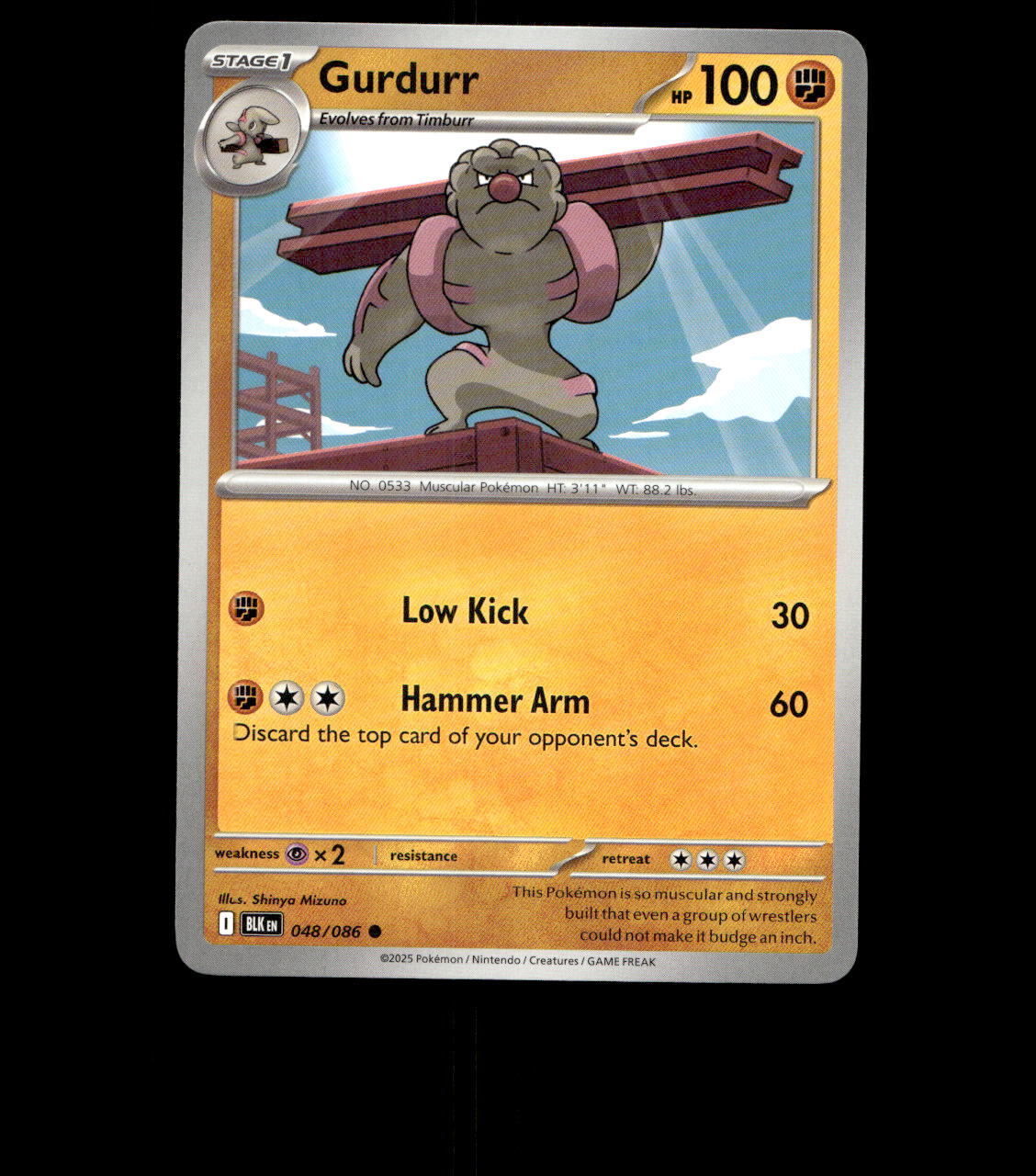 Gurdurr - 048/086 - Black Bolt - Near Mint Pokemon Card TCG
