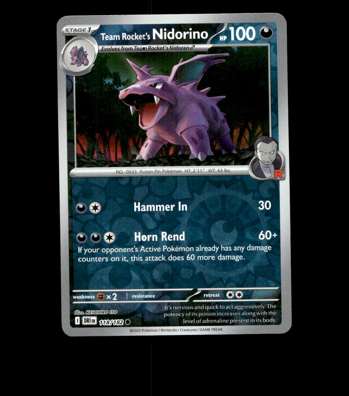 Team Rocket’s Nidorino – 118/182 – Destined Rivals – Reverse Holo – Near Mint