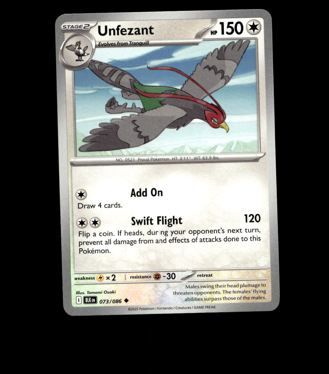 Unfezant - 073/086 - Black Bolt - Near Mint Non Holo