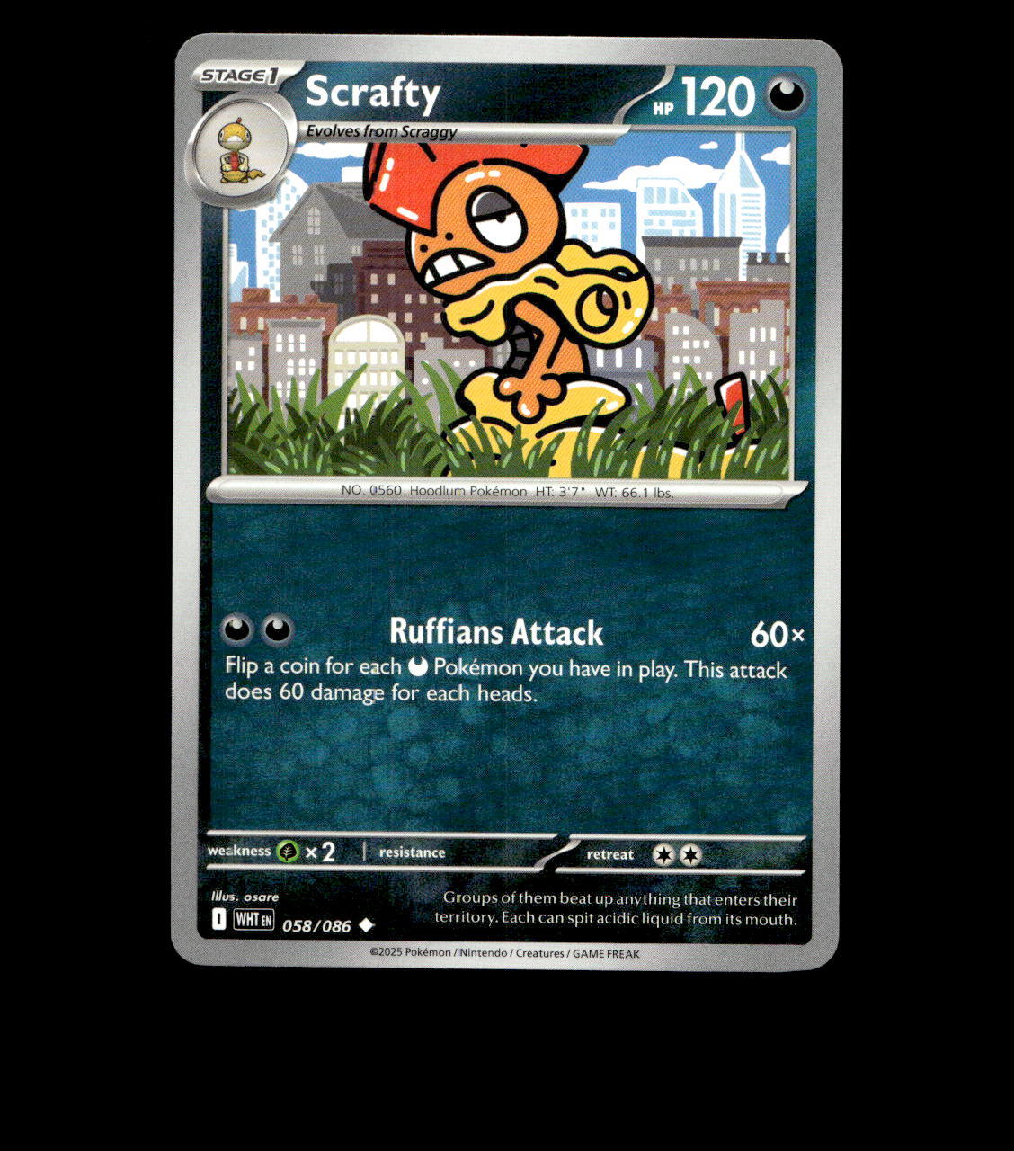 Scrafty – 058/086 – White Flare – Non Holo – Near Mint - Pokemon Card - TCG