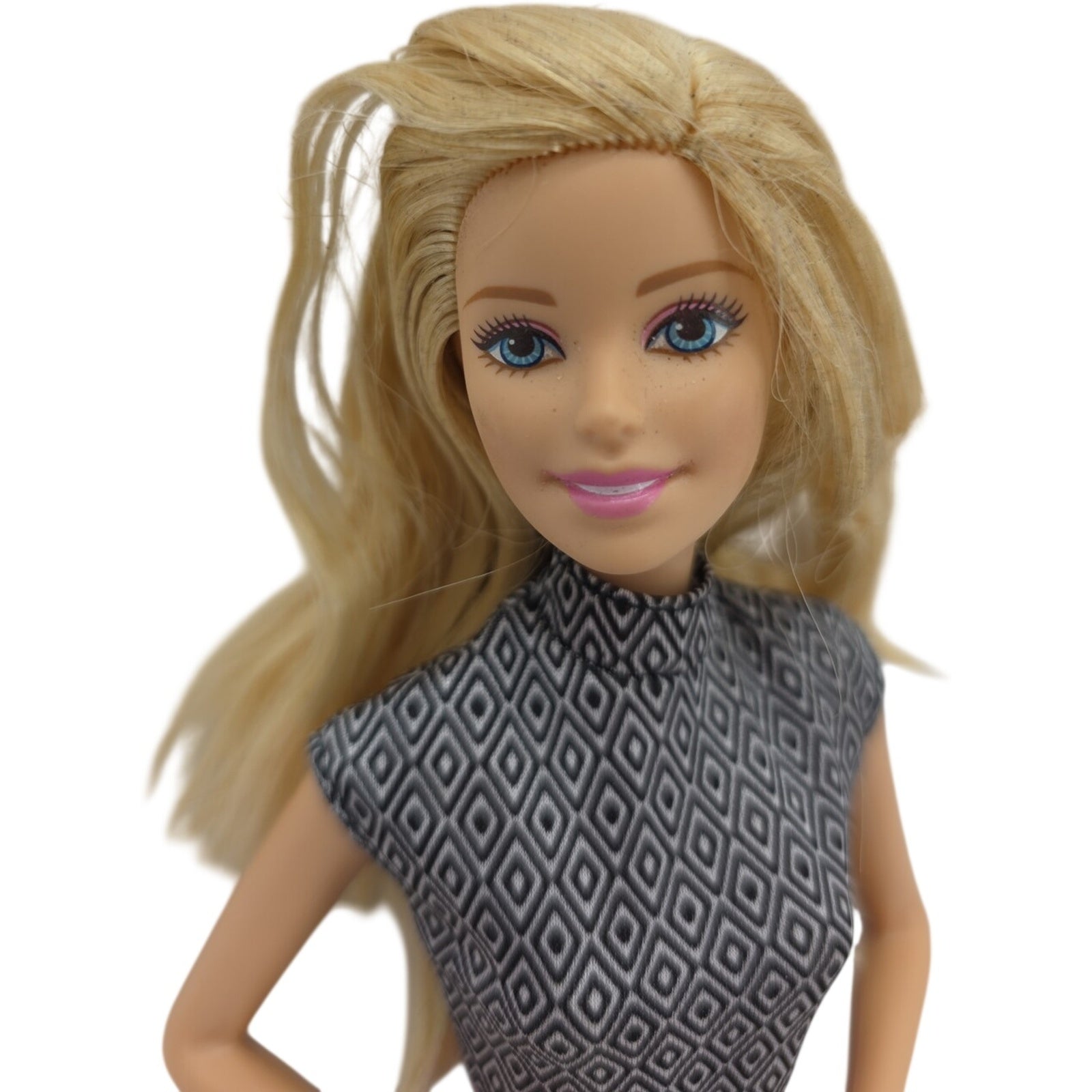 Barbie Fashion Doll Blonde Black White Dress Pink Belt Mattel DMT14