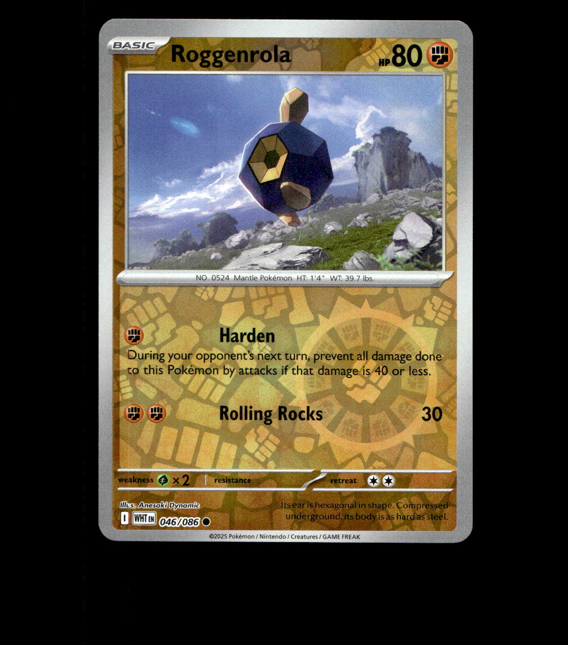 Roggenrola – 046/086 – White Flare – Reverse Holo – Near Mint - Pokemon Card