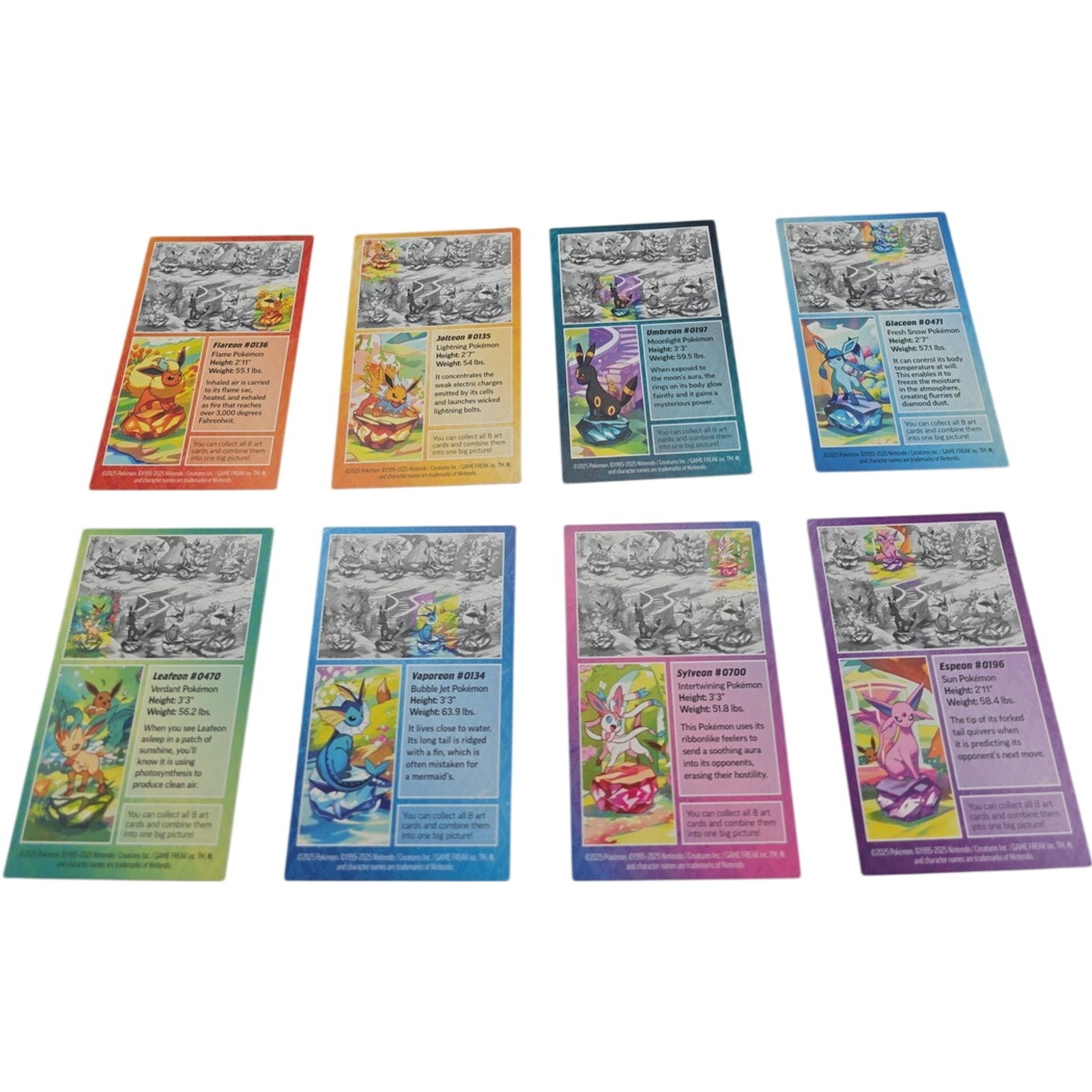 Pokemon Prismatic Evolutions Mini Tin Art Cards Full Set Display 8 Cards