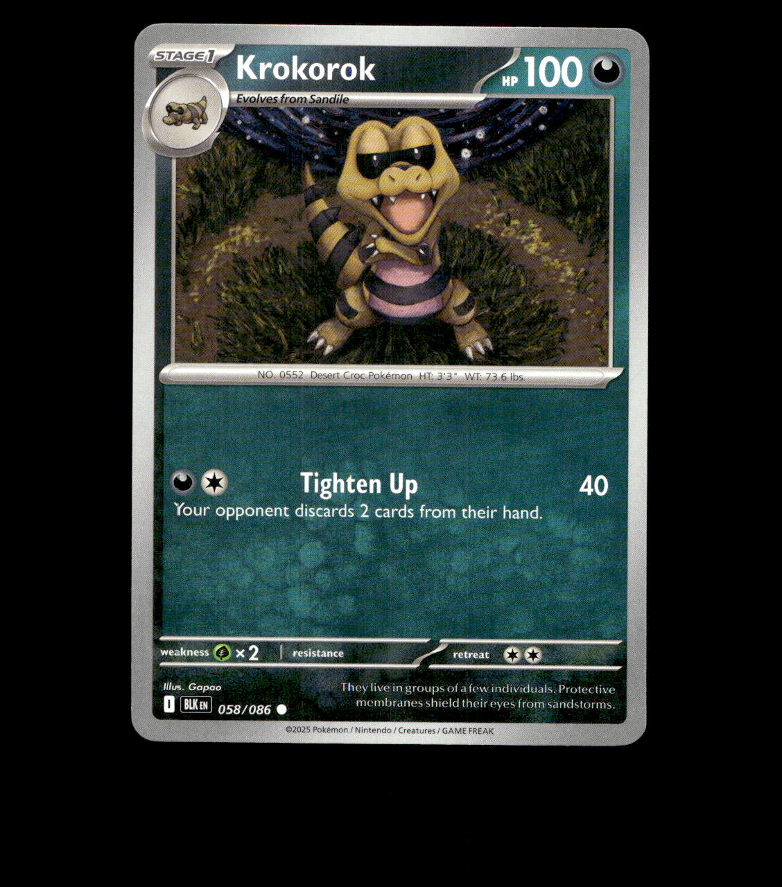 Krokorok - 058/086 - Black Bolt - Near Mint Non Holo