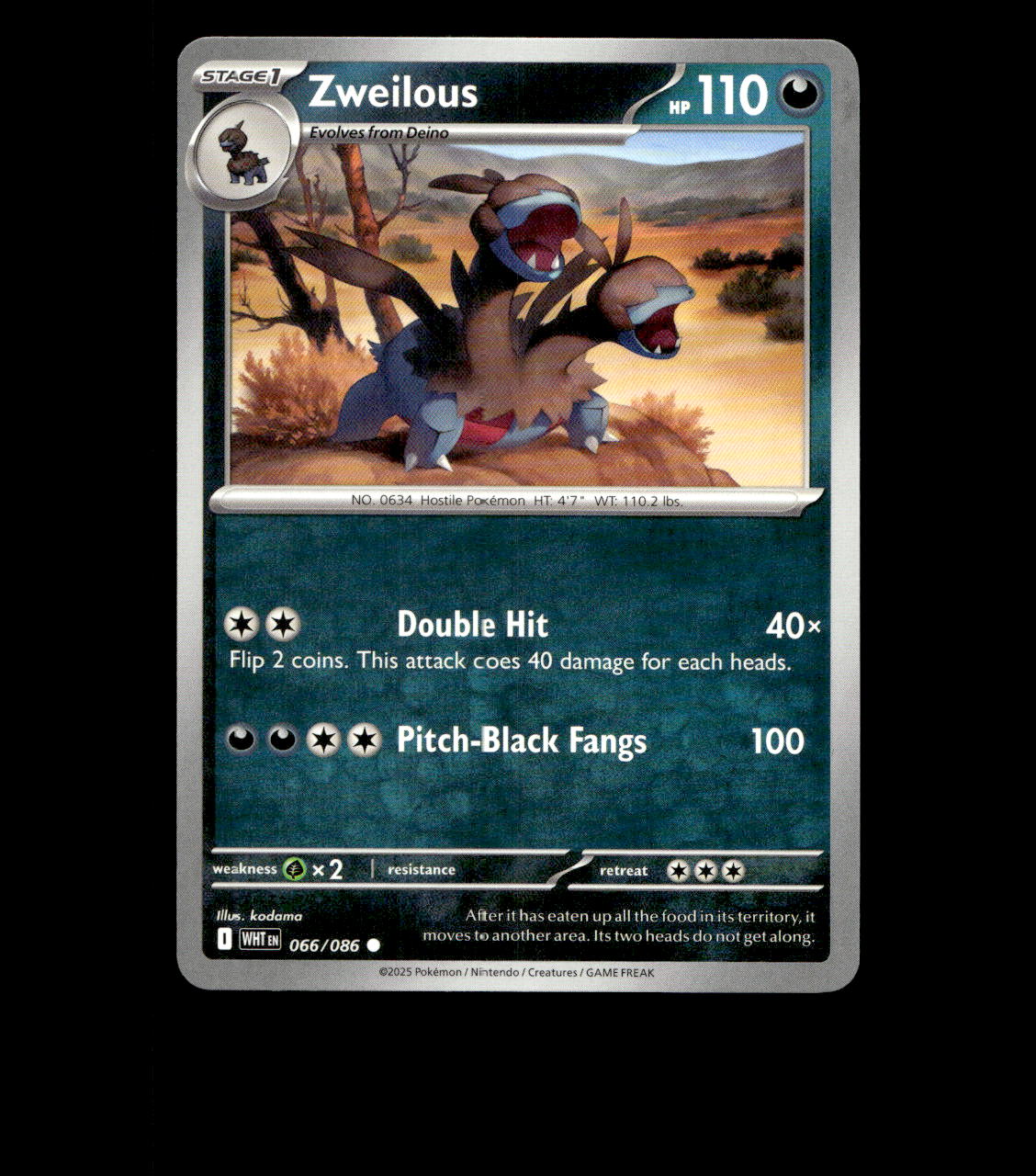 Zweilous – 066/086 – White Flare – Non Holo – Near Mint - Pokemon Card - TCG