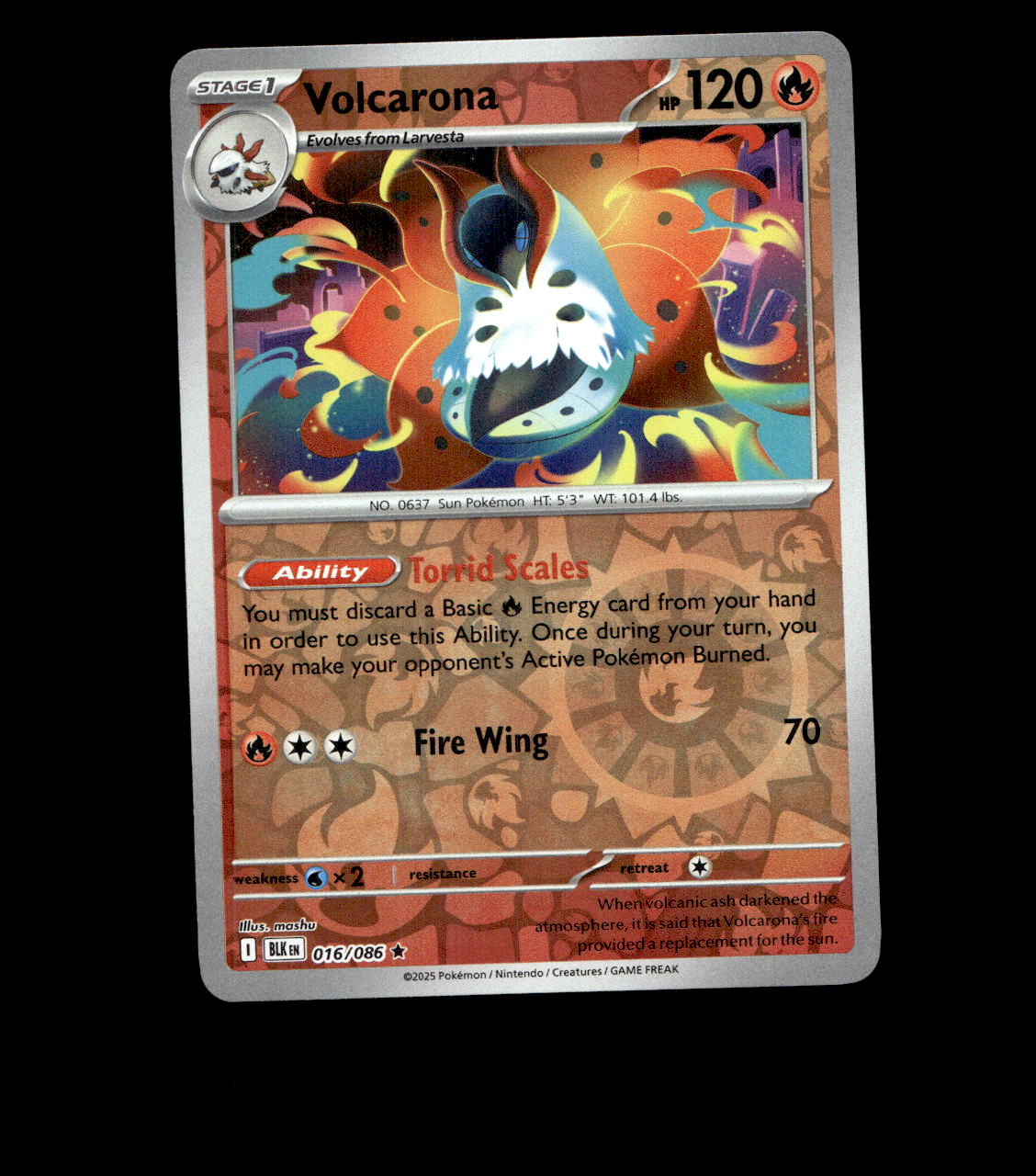 Volcarona – 016/086 – Black Bolt – Reverse Holo – Near Mint - Pokemon Card - TCG