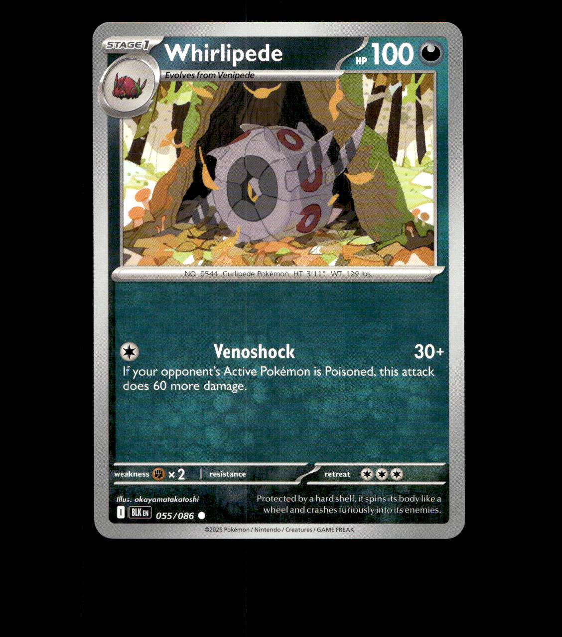 Whirlipede – 055/086 – Black Bolt – Non Holo – Near Mint - Pokemon Card - TCG