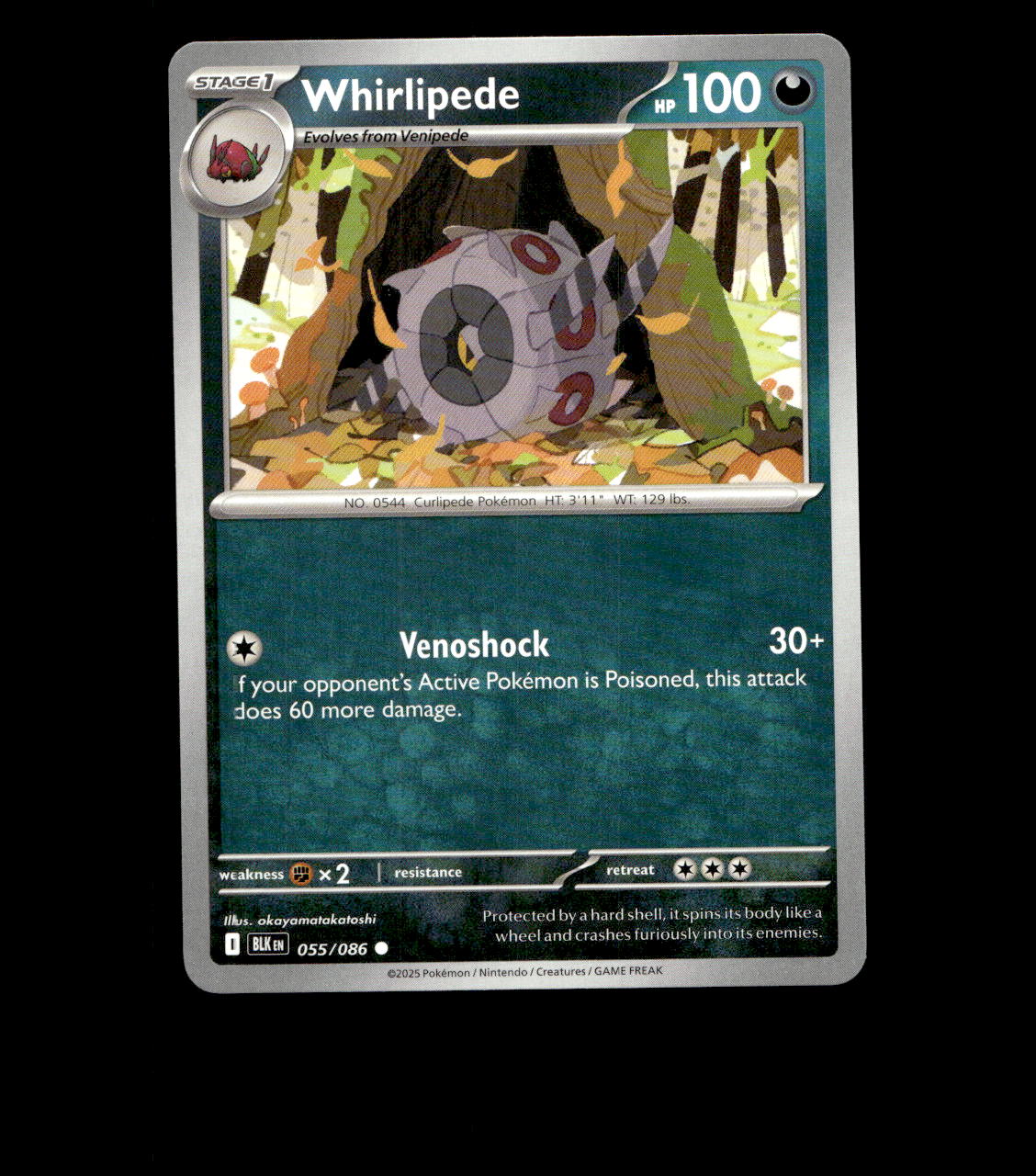 Whirlipede - 055/086 - Black Bolt - Near Mint - Non Holo - Pokemon Card - TCG