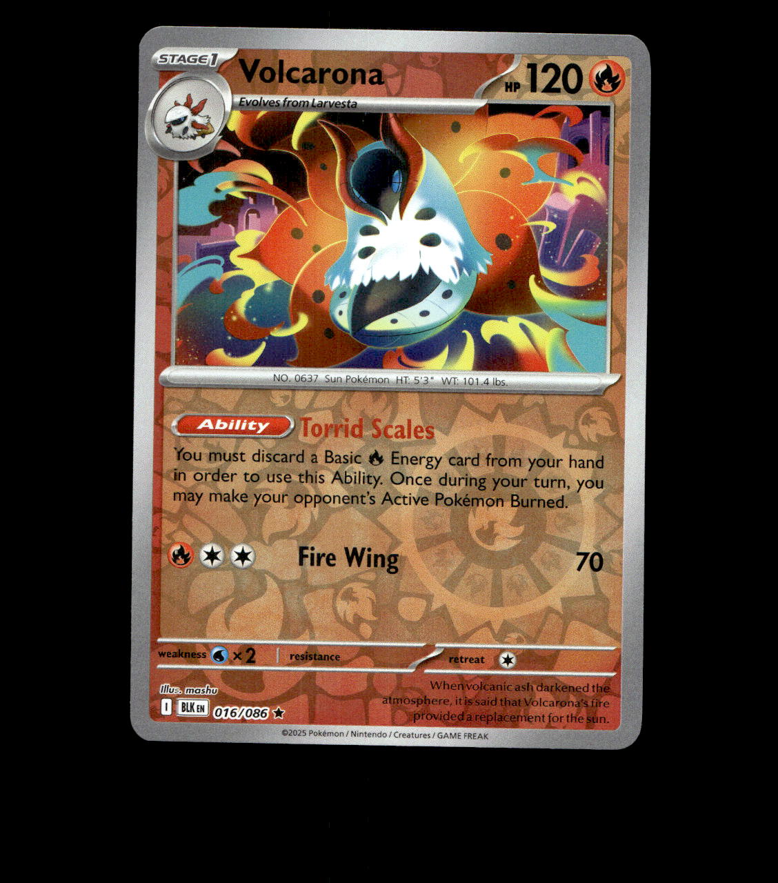 Volcarona – 016/086 – Black Bolt – Reverse Holo – Near Mint - Pokemon Card TCG