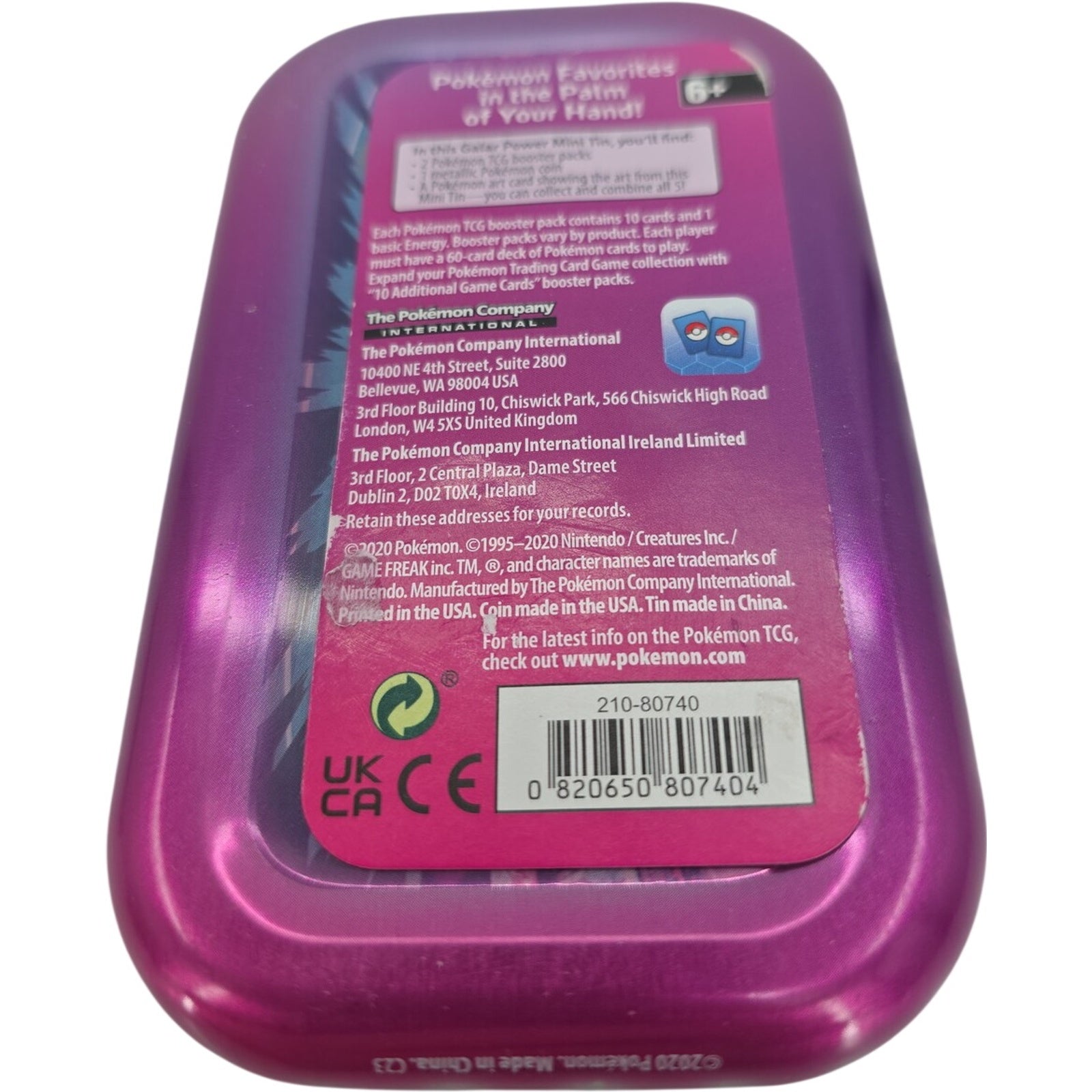 Pokémon TCG Galar Power Mini Tin Dragapult EMPTY Metal Storage Case 2020