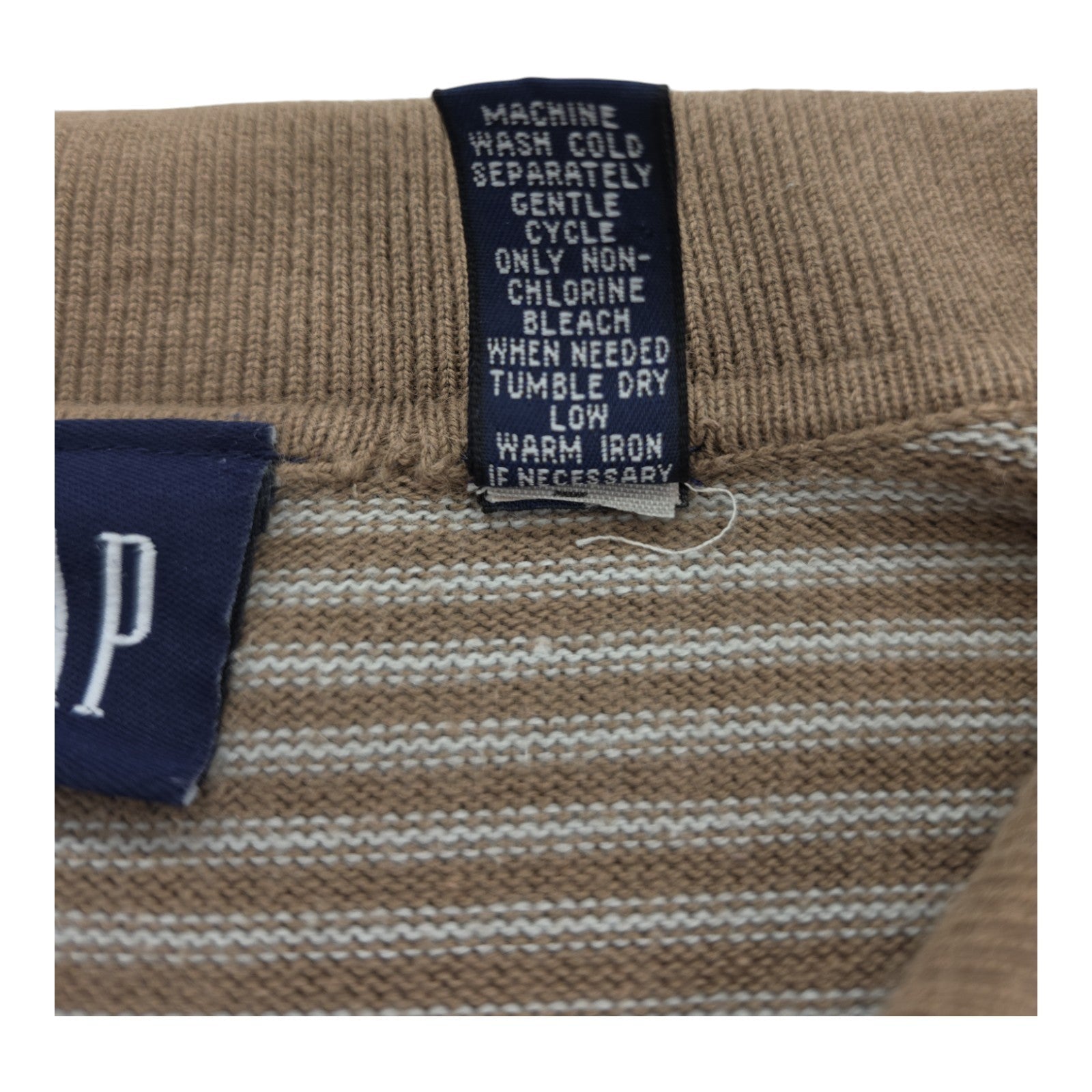 GAP Men’s L Brown Beige Striped Knit Polo Shirt Short Sleeve 100% Cotton