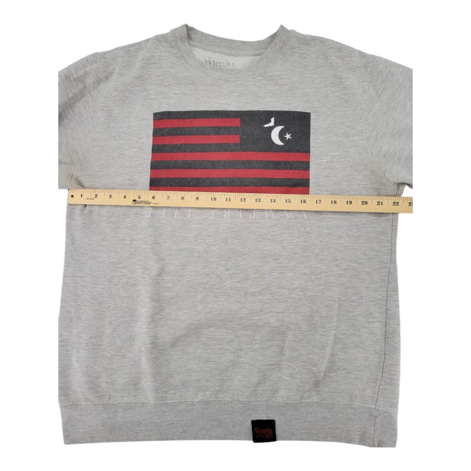 Vampire Life Gray Sweatshirt Mens Red Black Flag Bat Graphic Size L