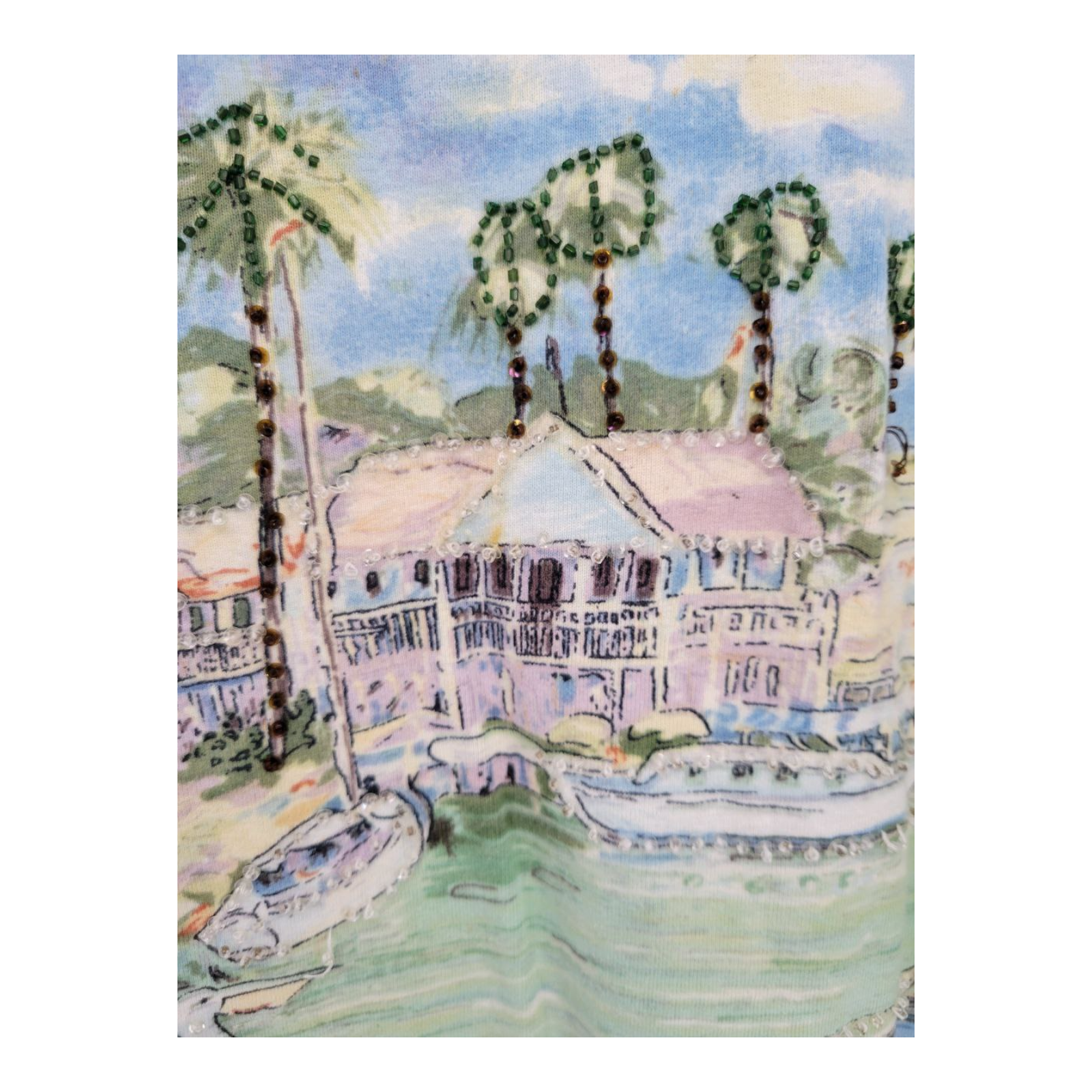 Take Two Clothing Co Coastal Village Beaded Womens Short Sleeve Top L