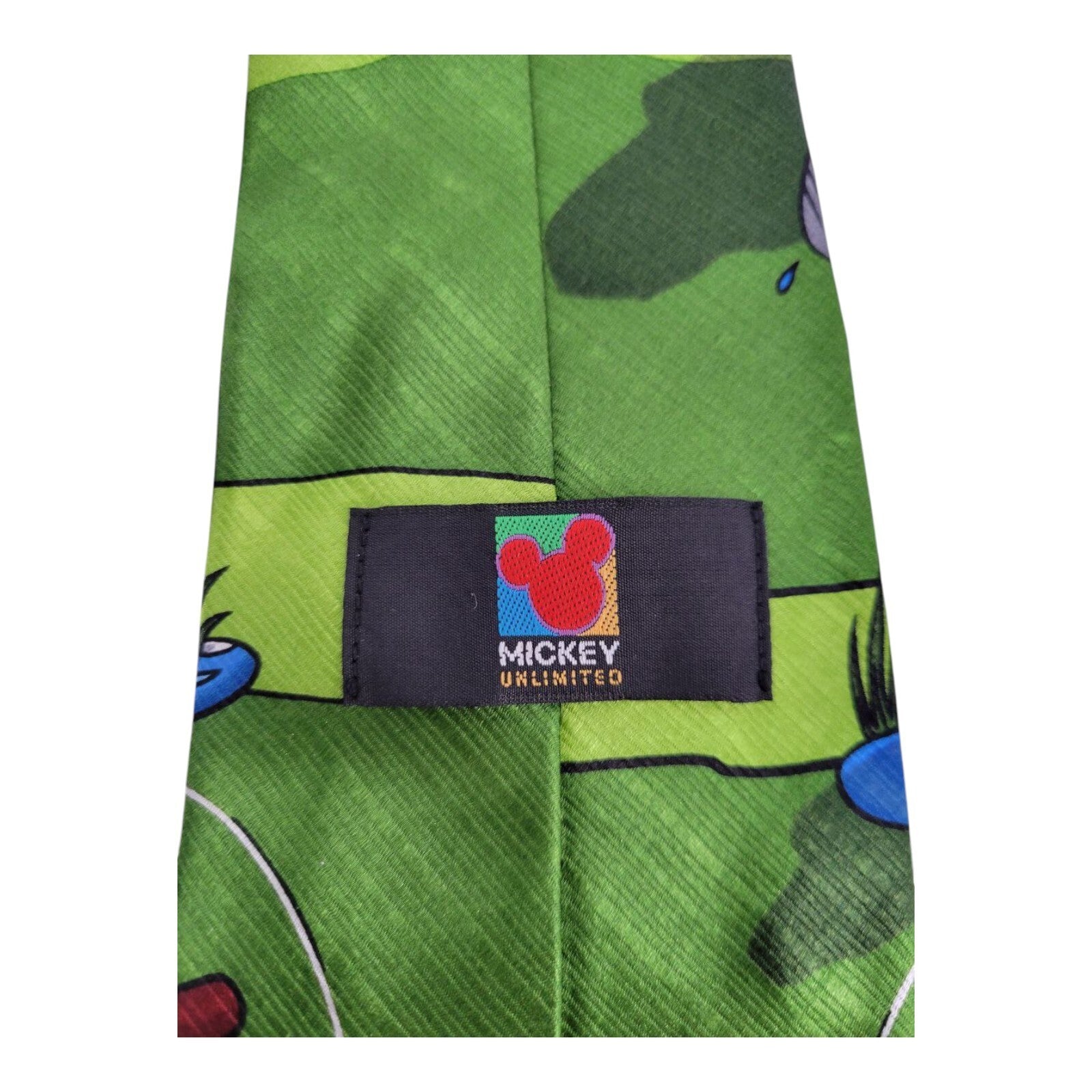 Disney Mickey Unlimited Mickey Mouse and Friends Mens Green Silk Golfing Tie