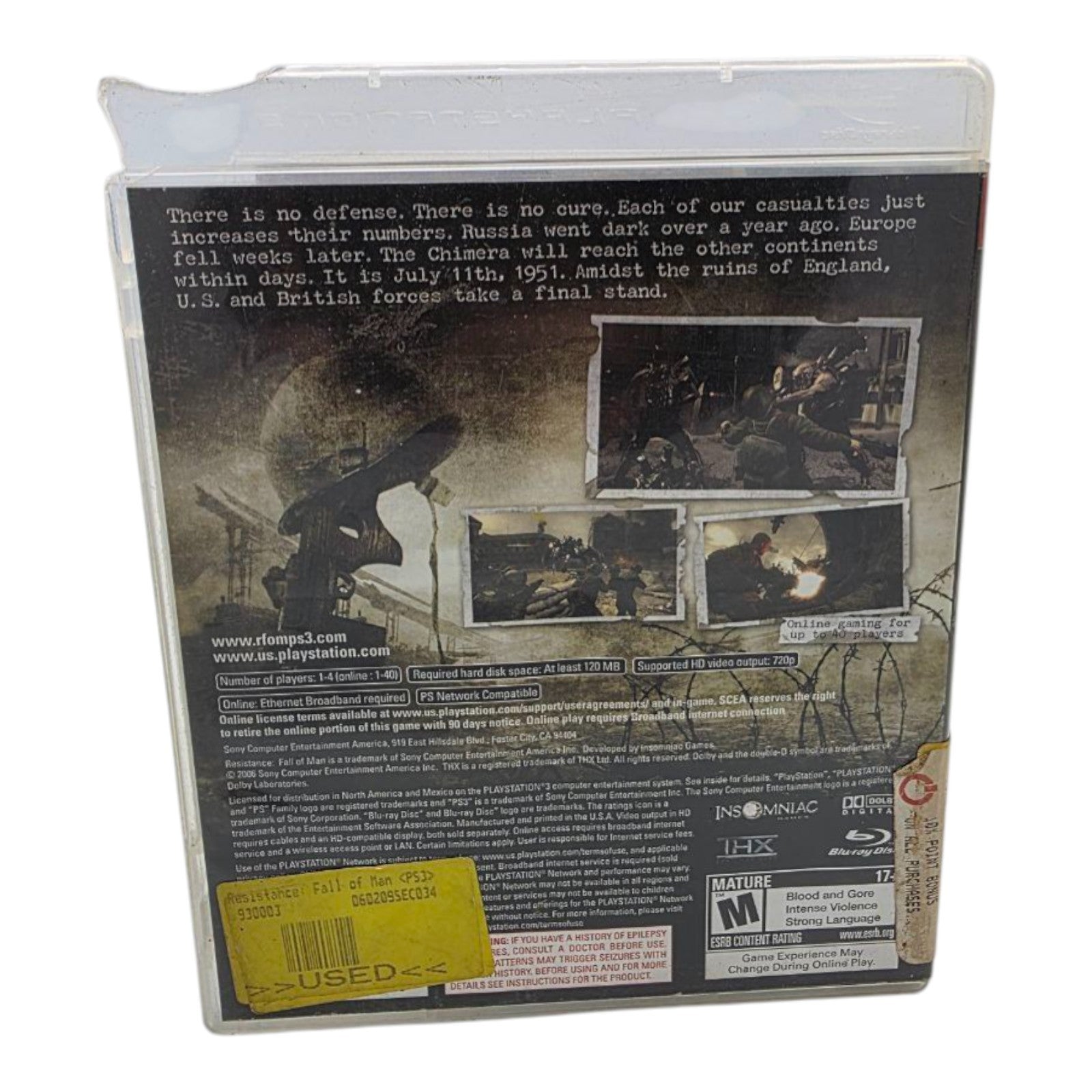 Resistance Fall of Man Sony PlayStation 3 2006 Shooter Game Tested No Manual