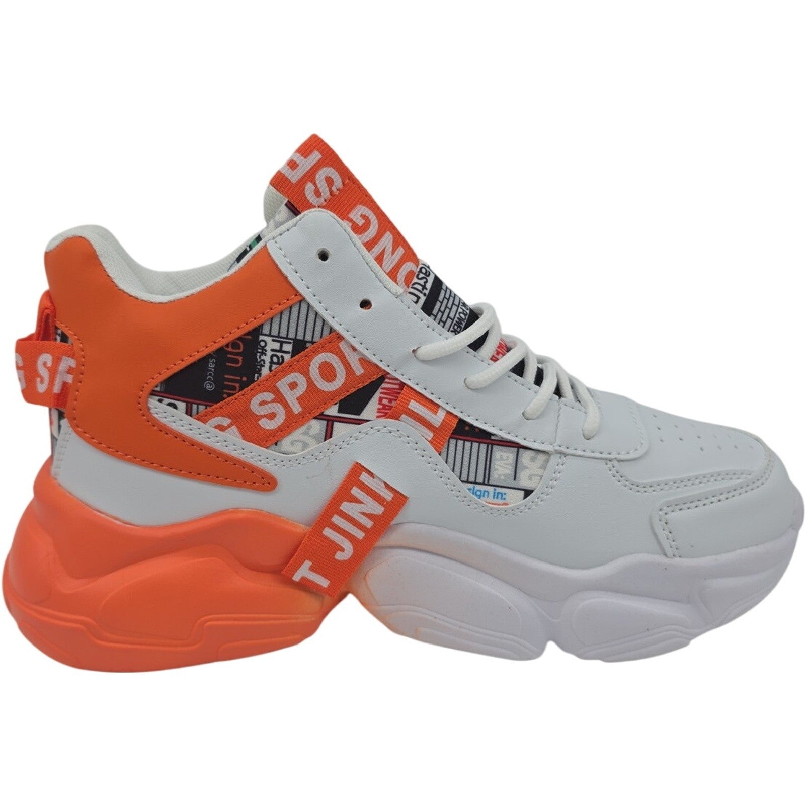 Fashion Casual White Orange High Top Chunky Sneakers Size 39 Sport Shoes