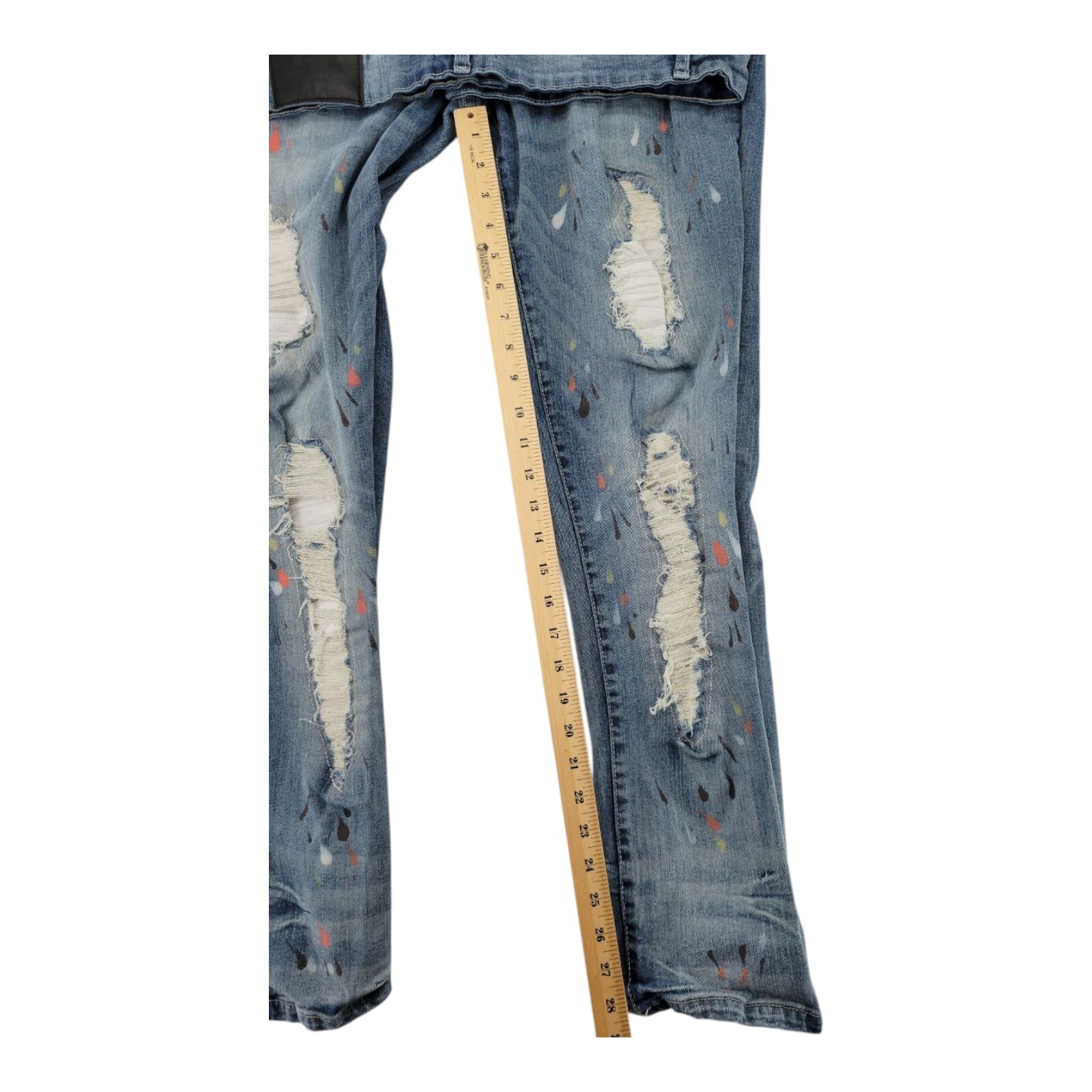 GS-115 Mens Paint Splatter Distressed Slim Fit Blue Denim Jeans Size 38