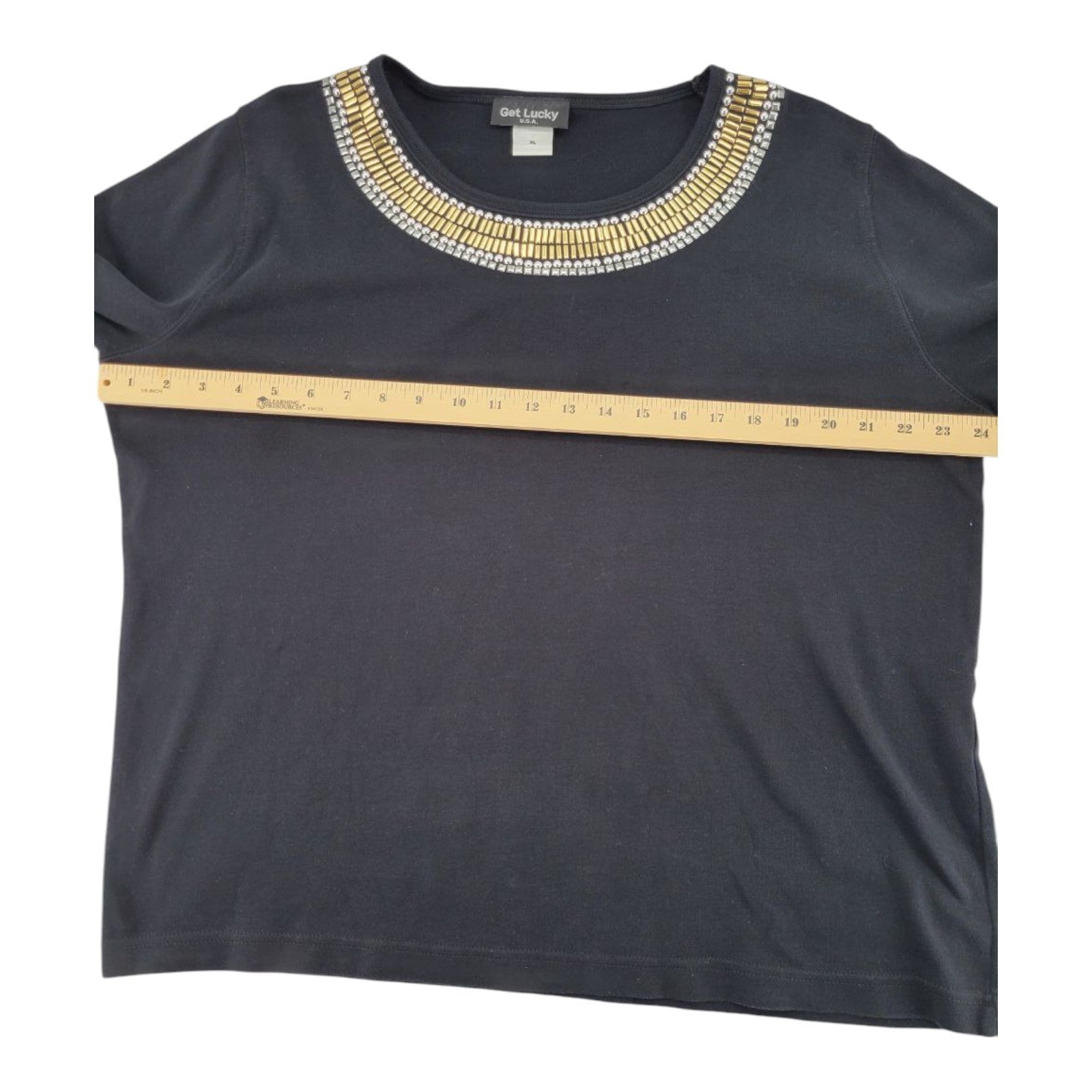 Get Lucky USA Black 3/4 Sleeve Beaded Scoop Neck Top Womens Size XL