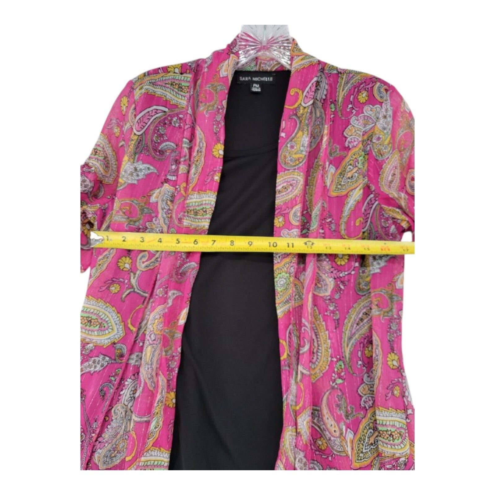 Sara Michelle Pink Paisley Sheer Layered Open Front Top Size PM