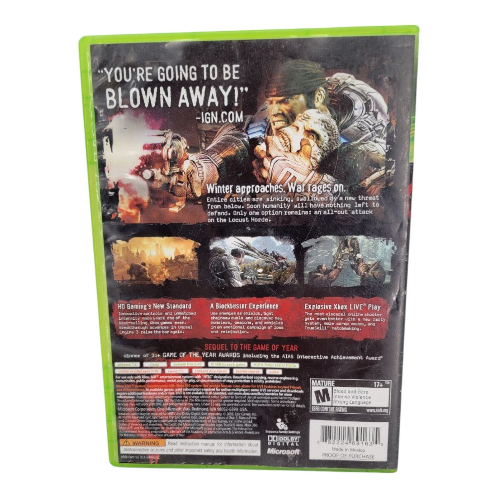 Microsoft Epic Games XBOX 360 XBOX Live Gears Of War 2 NTSC No Disc