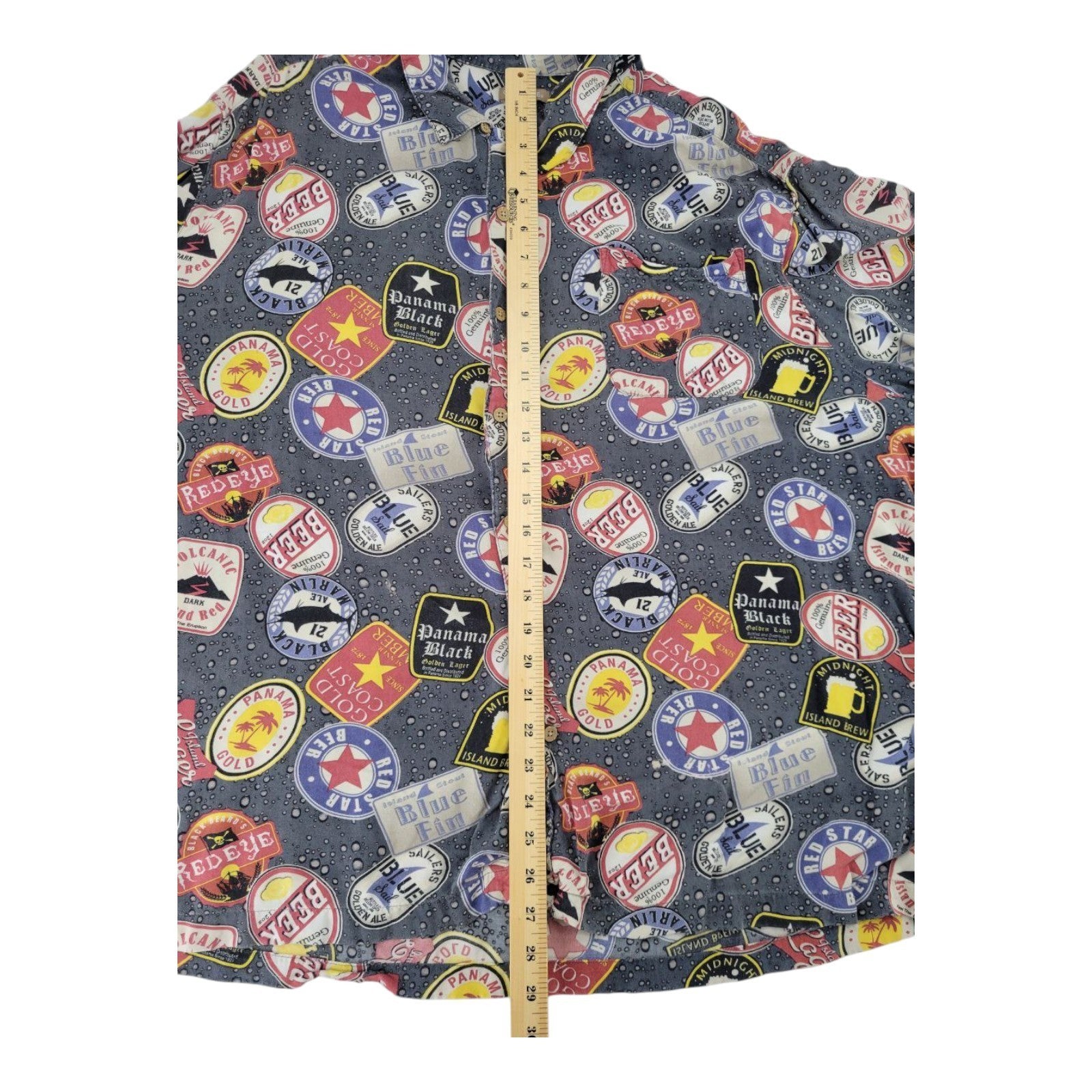 George Men's Beer Label Shirt 3XL Gray Short Sleeve Button-Up Casual