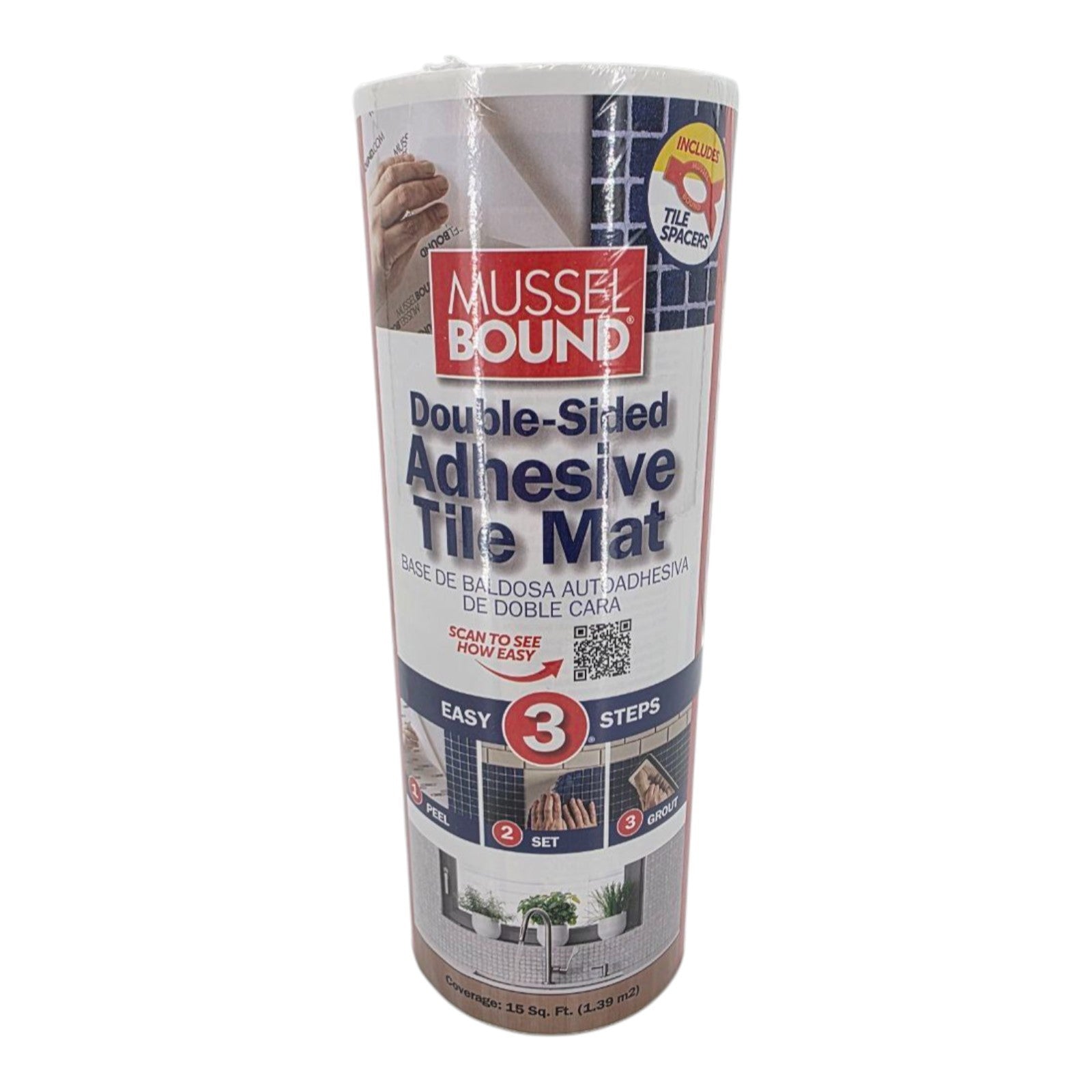 MusselBound Double Sided Adhesive Tile Mat with Tile Spacers 15 Sq Ft Coverage