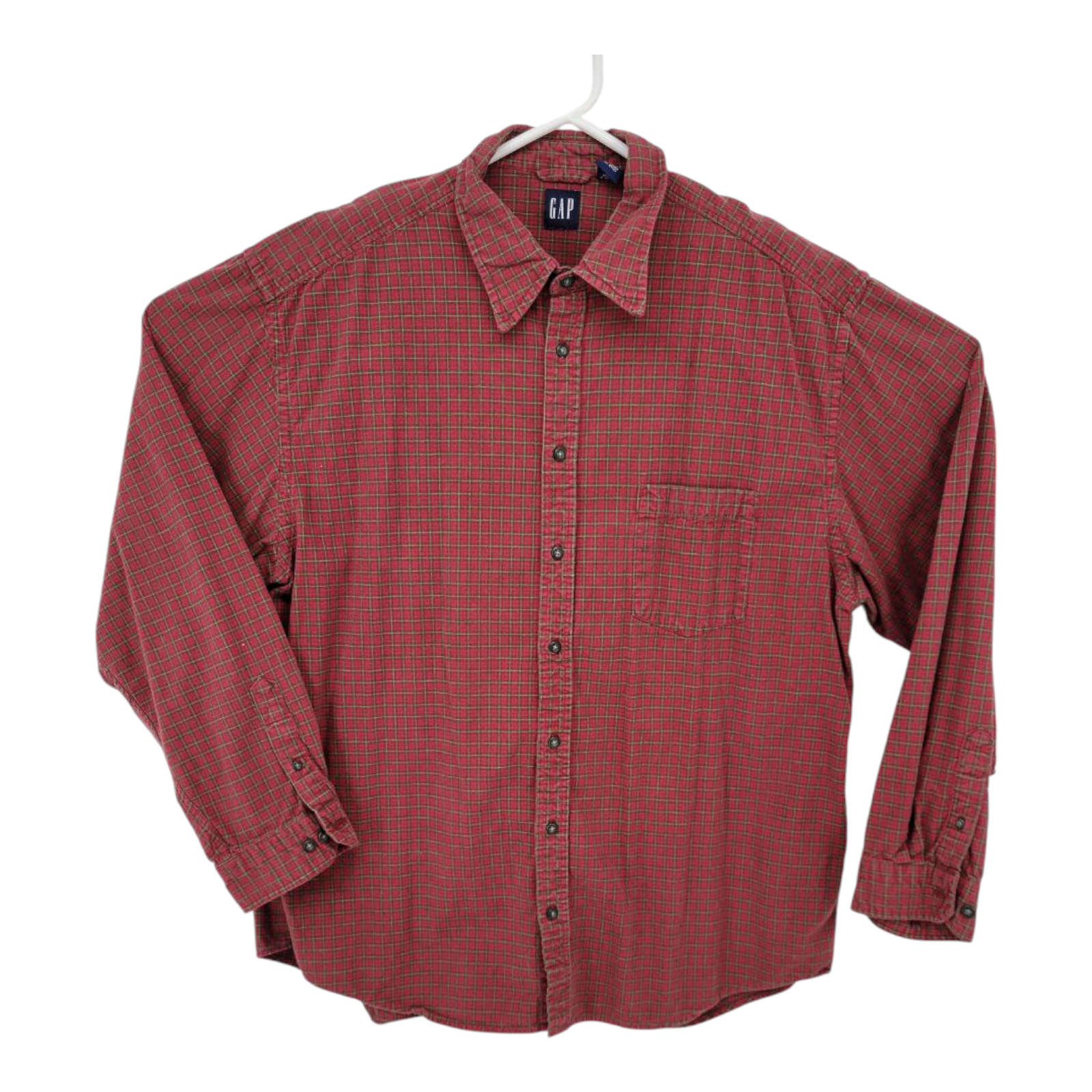 Gap Mens Red Green Plaid Flannel Shirt Long Sleeve XXL