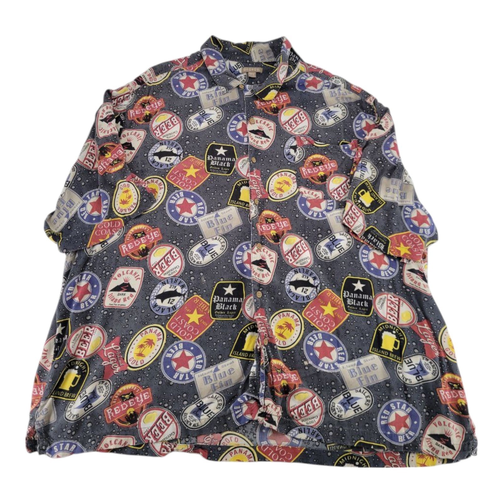 George Men's Beer Label Shirt 3XL Gray Short Sleeve Button-Up Casual