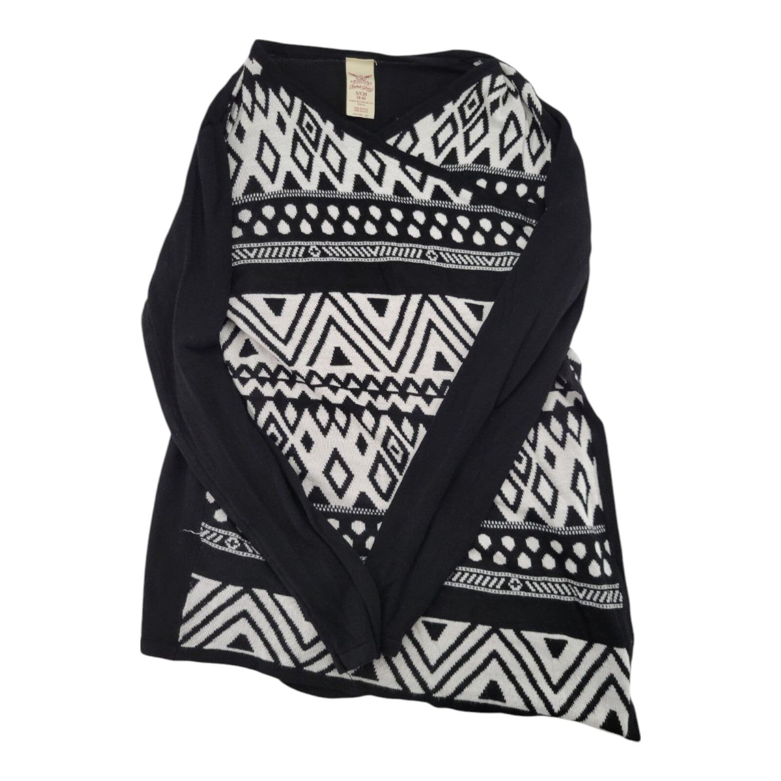 Faded Glory Cardigan Sweater Womens Black White Aztec Print Size Small