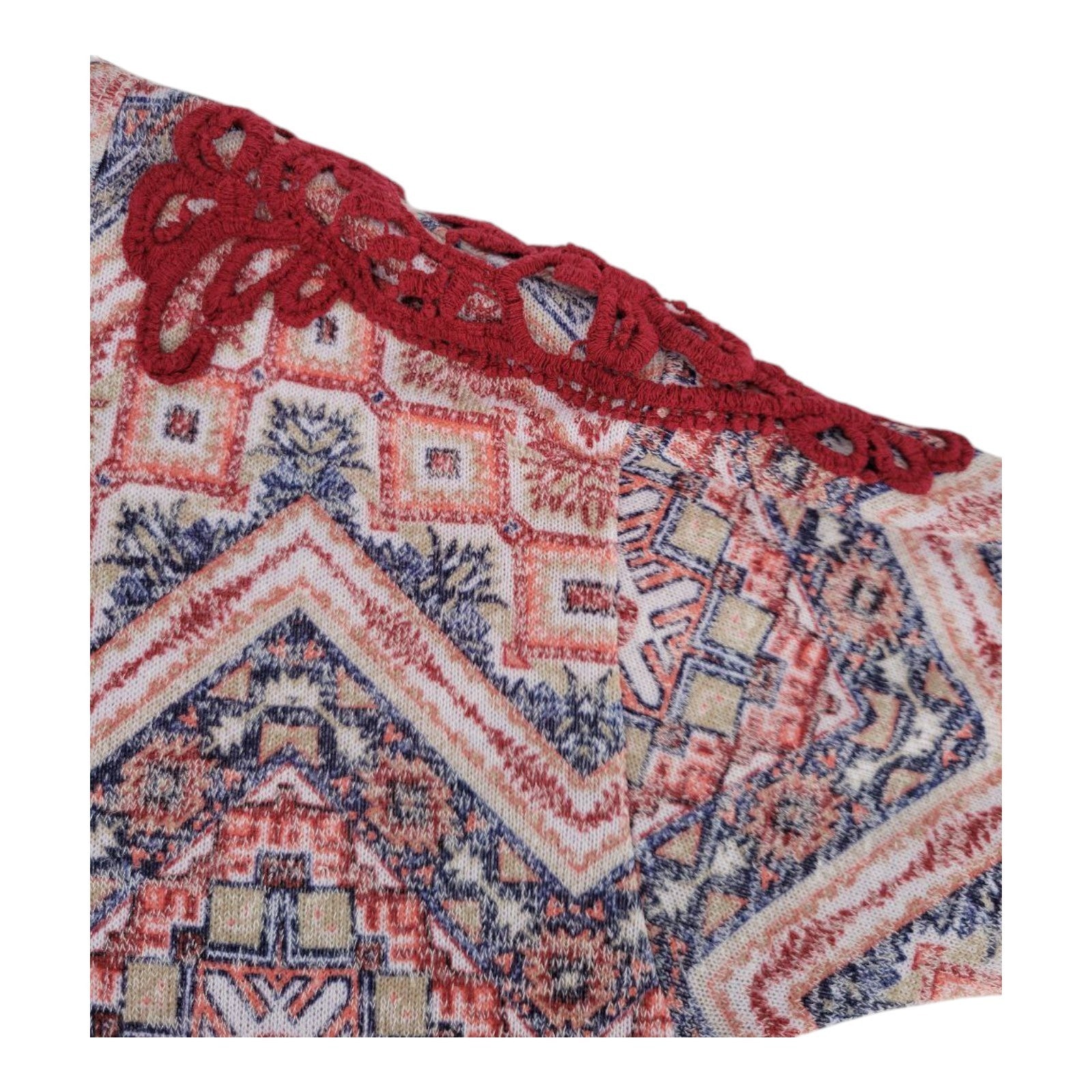 Absolutely Famous Women's L Chevron Knit Top Red Lace Shoulder Detail