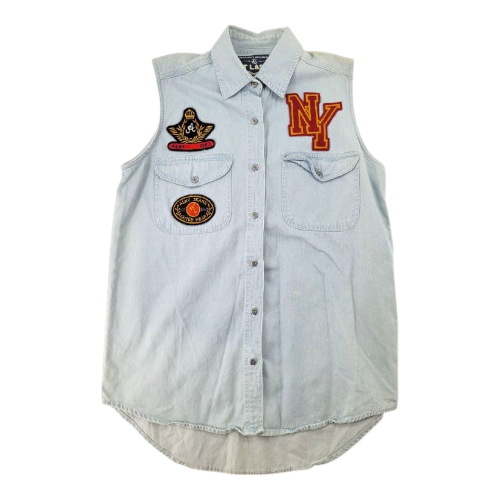 At Last ALNY Jeans NY Patch Denim Sleeveless Button Shirt Size M