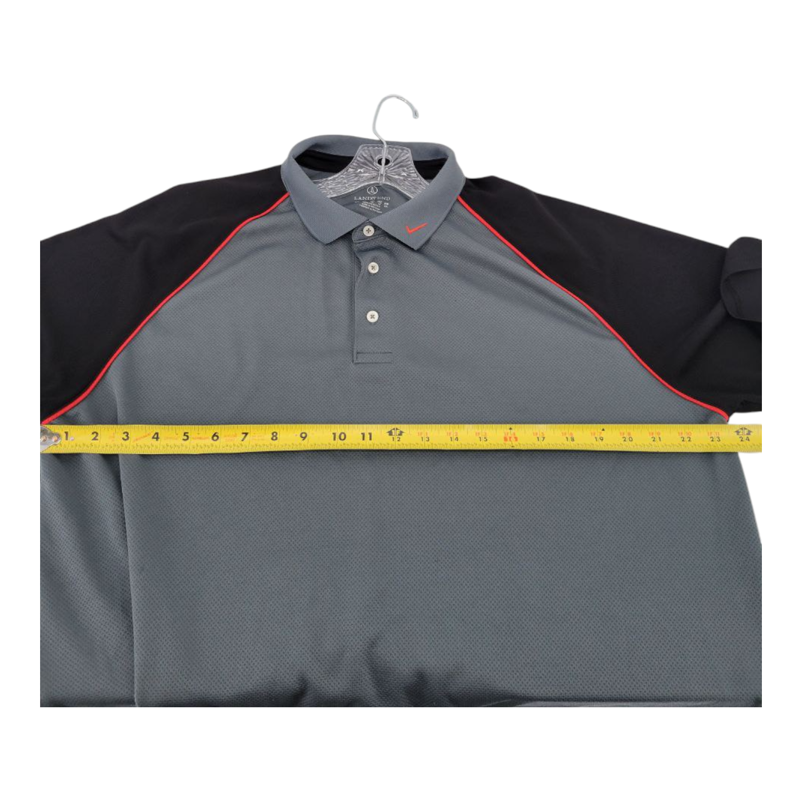 Lands End Mens Gray Black Polo Shirt XL Verizon Logo Red Trim