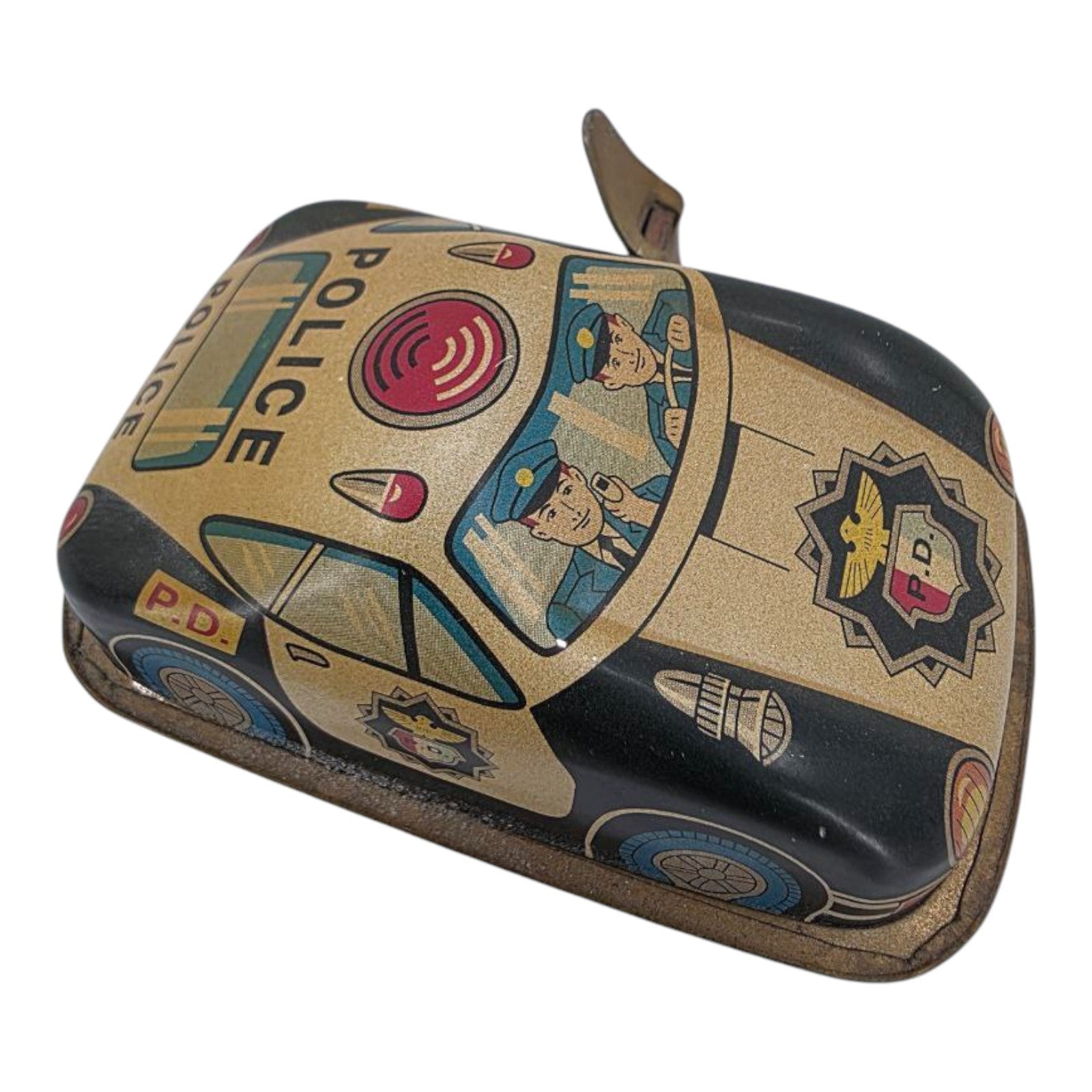 Vintage Russ Berrie Tin Lithograph Wind Up Police Car 16245 Working Condition