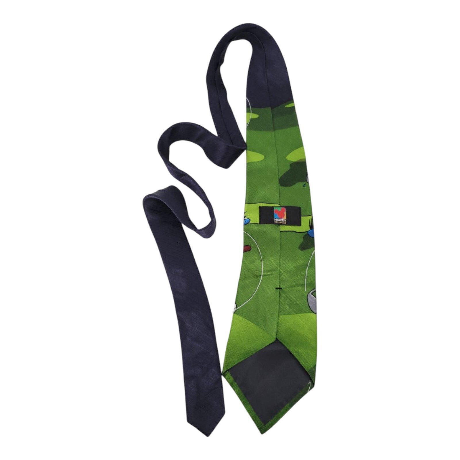 Disney Mickey Unlimited Mickey Mouse and Friends Mens Green Silk Golfing Tie