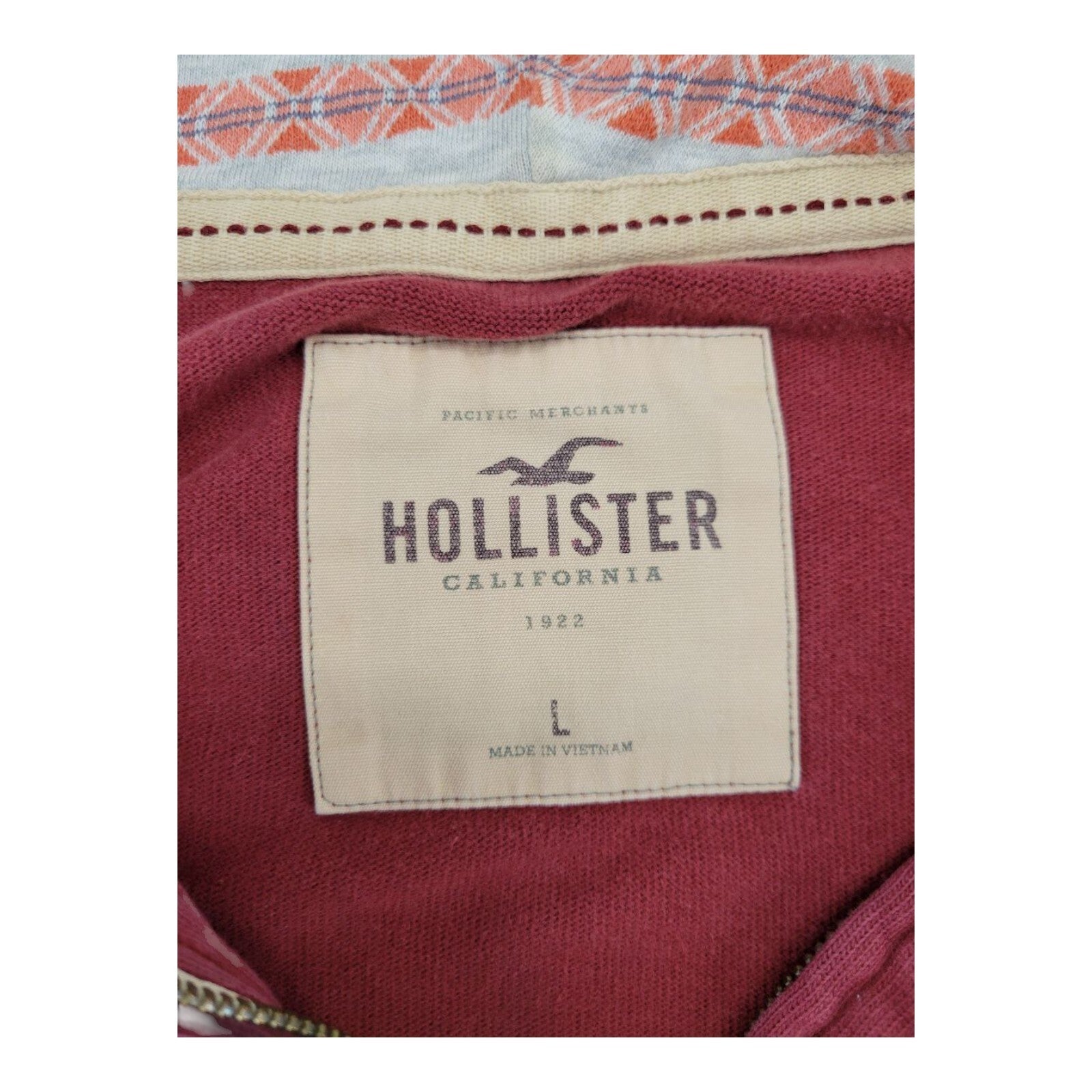 Hollister So Calif 1922 Hoodie Pullover Red Kangaroo Pocket Lined Hood Large