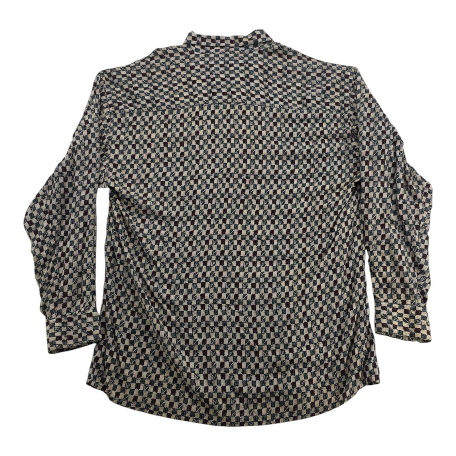 Damante Geometric Checkerboard Button-Up Shirt Rayon Long Sleeve Men’s L