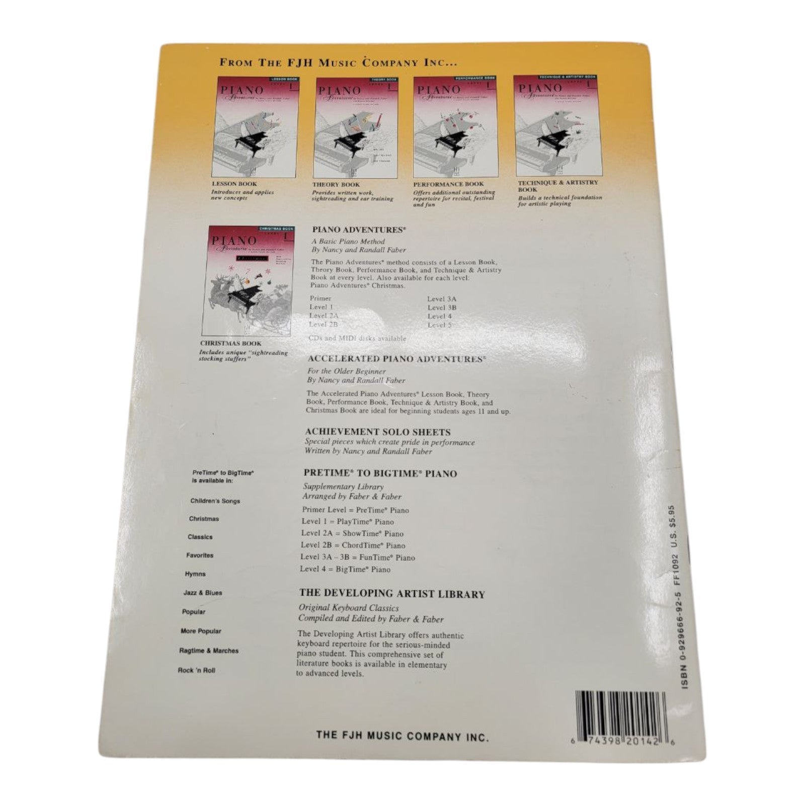 Piano Adventures Performance Book Level 4 by Nancy and Randall Faber FJH Music