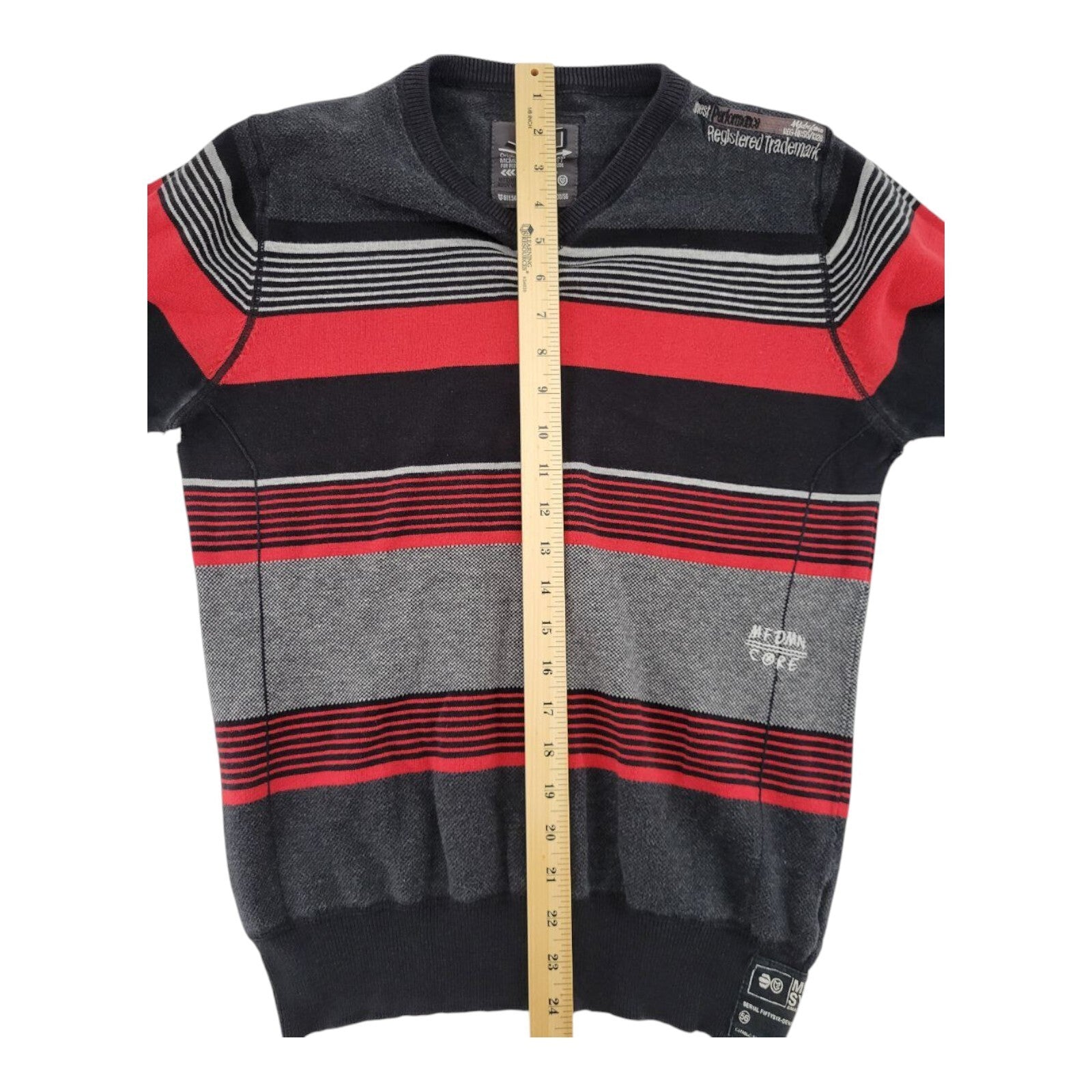 MFDJNS Industry Striped Sweater Red Gray Black Long Sleeve Pullover V Neck Small