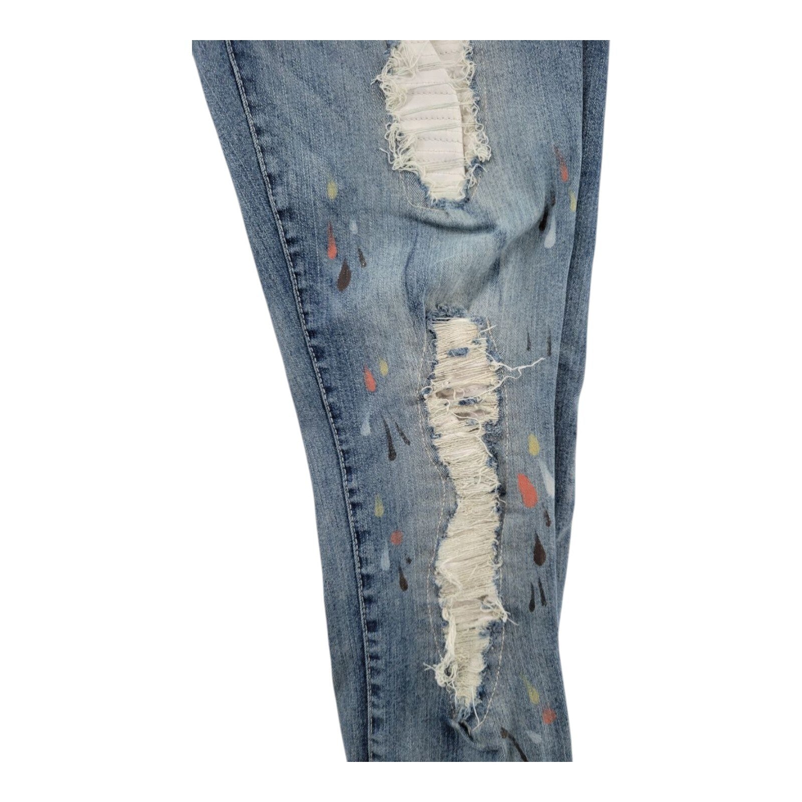GS-115 Mens Paint Splatter Distressed Slim Fit Blue Denim Jeans Size 38