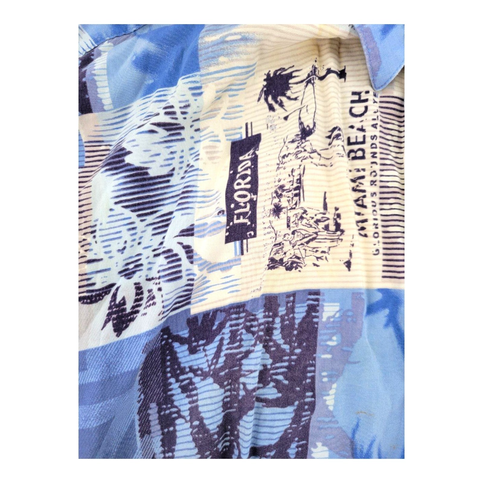 Puritan Blue Hawaiian Shirt Mens Rayon Miami Beach Vintage Vibes Size Large